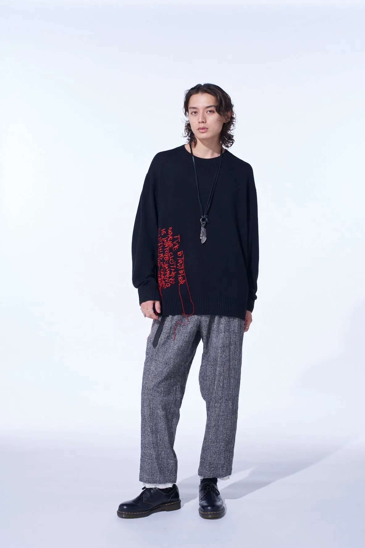 7G WOOL-BLEND INTARSIA MESSAGE PULLOVER sold by Yohji Yamamoto product image thumbnail 3