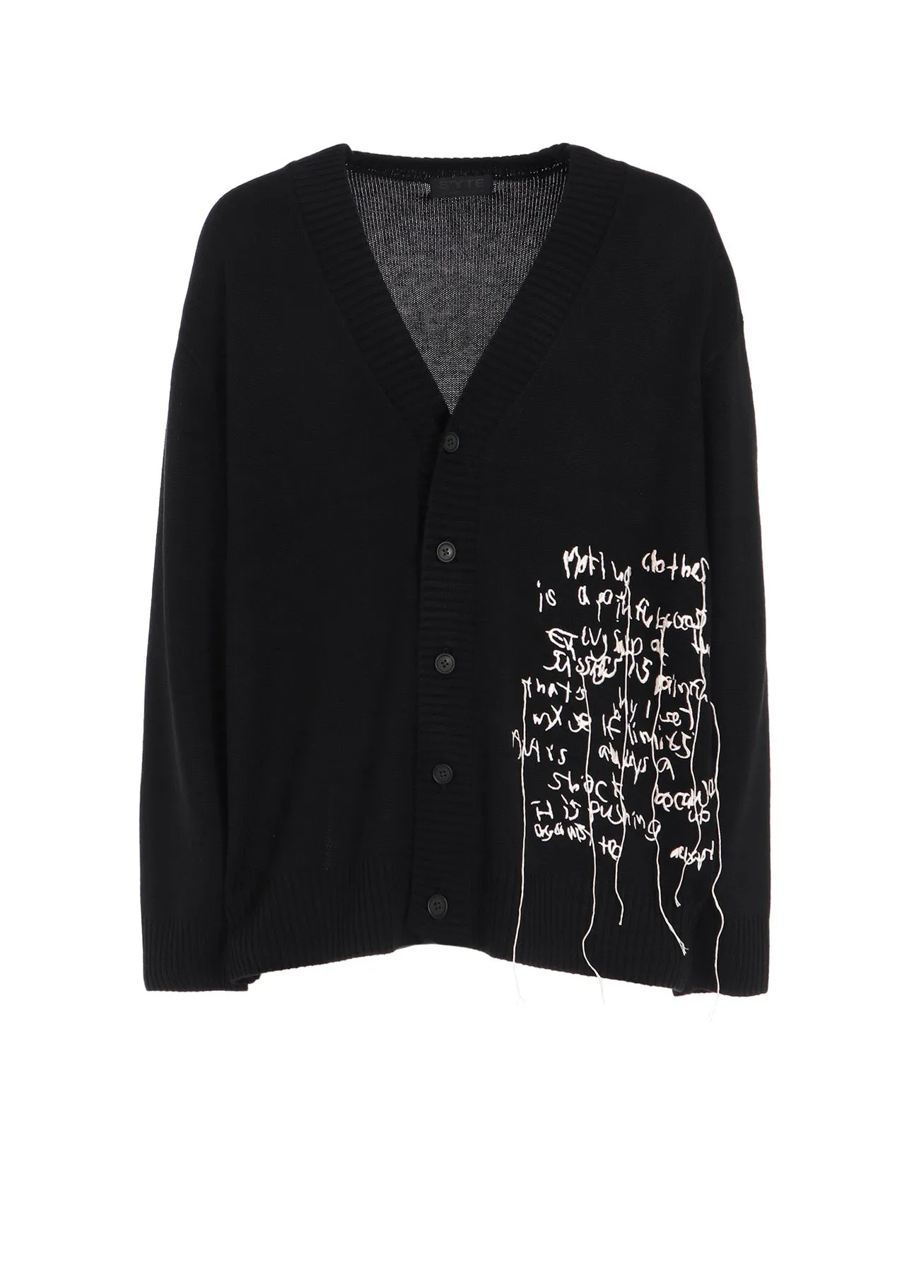 7G WOOL-BLEND INTARSIA MESSAGE CARDIGAN sold by Yohji Yamamoto