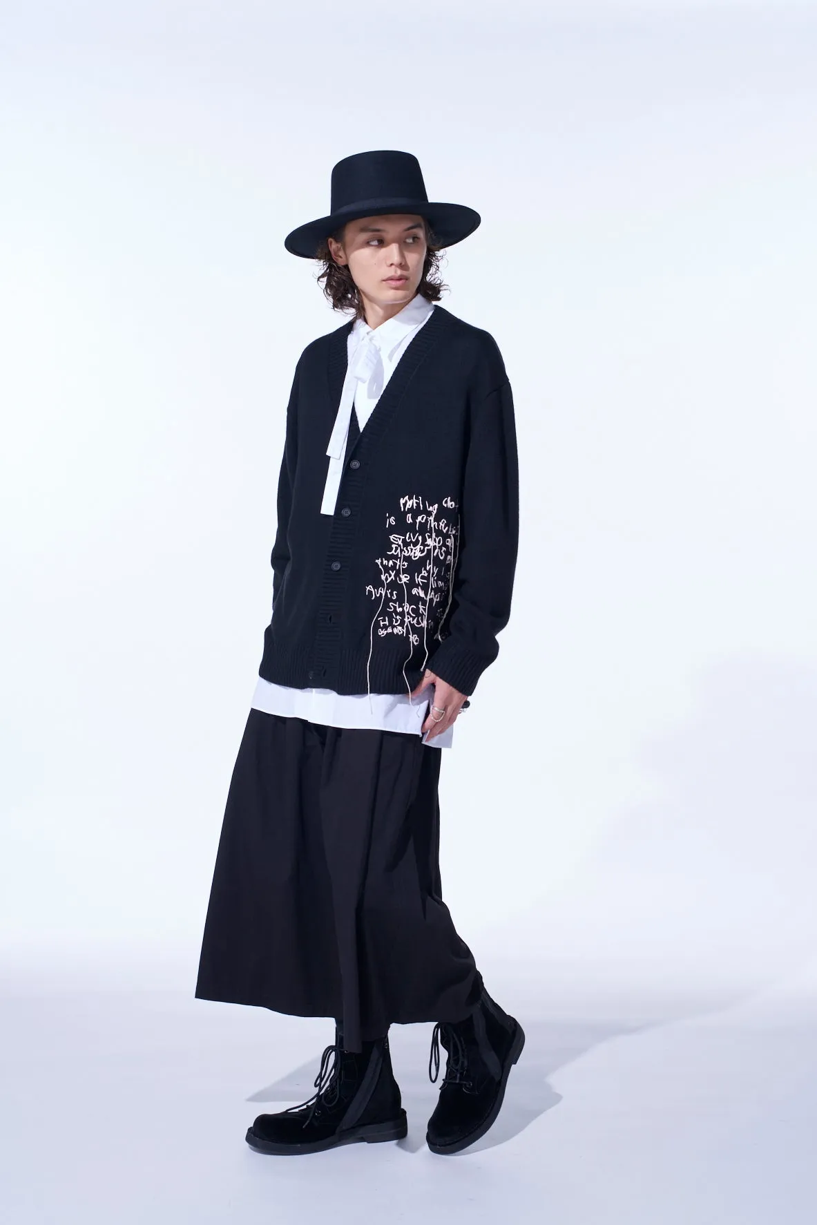 7G WOOL-BLEND INTARSIA MESSAGE CARDIGAN sold by Yohji Yamamoto product image thumbnail 3