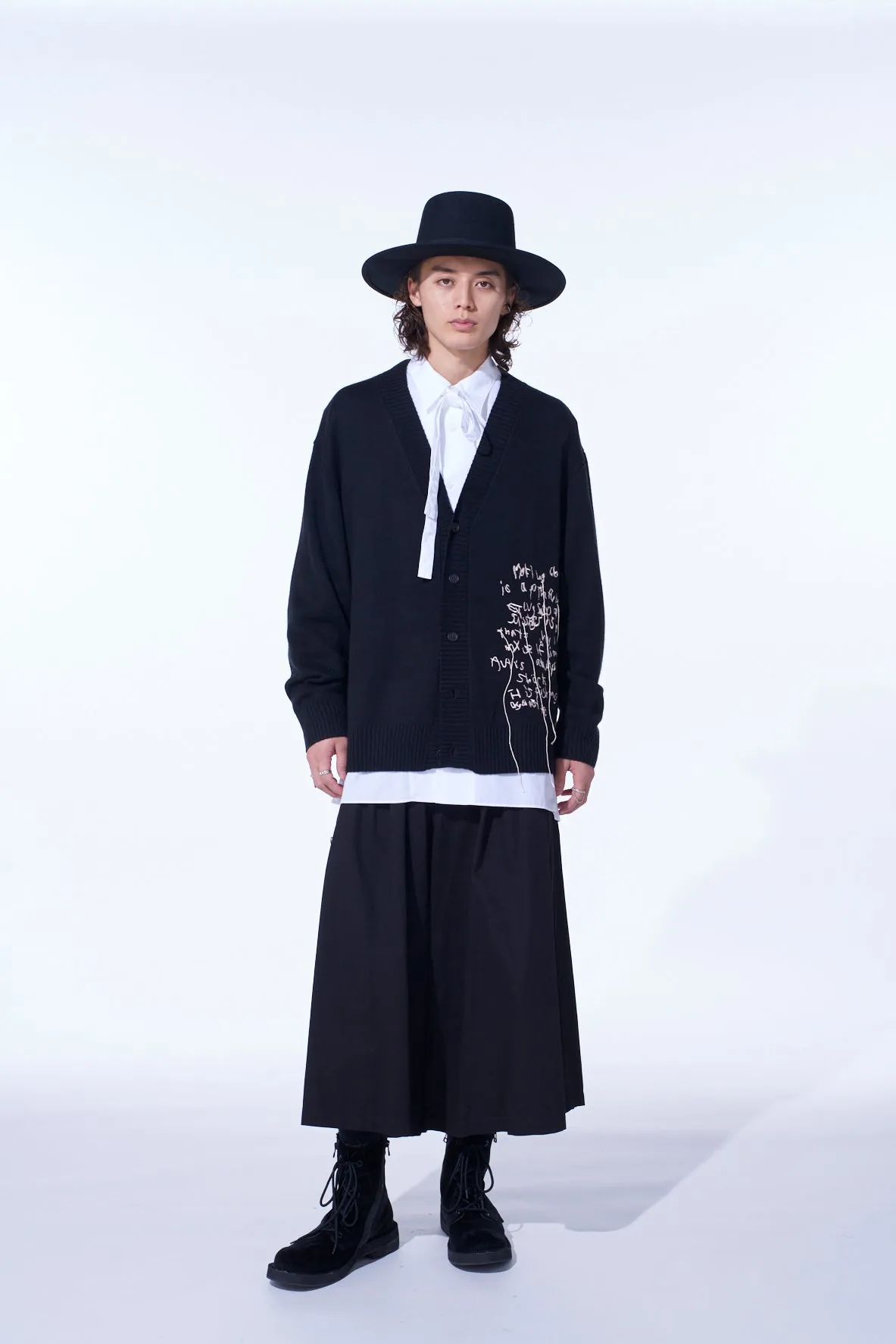7G WOOL-BLEND INTARSIA MESSAGE CARDIGAN sold by Yohji Yamamoto product image thumbnail 2