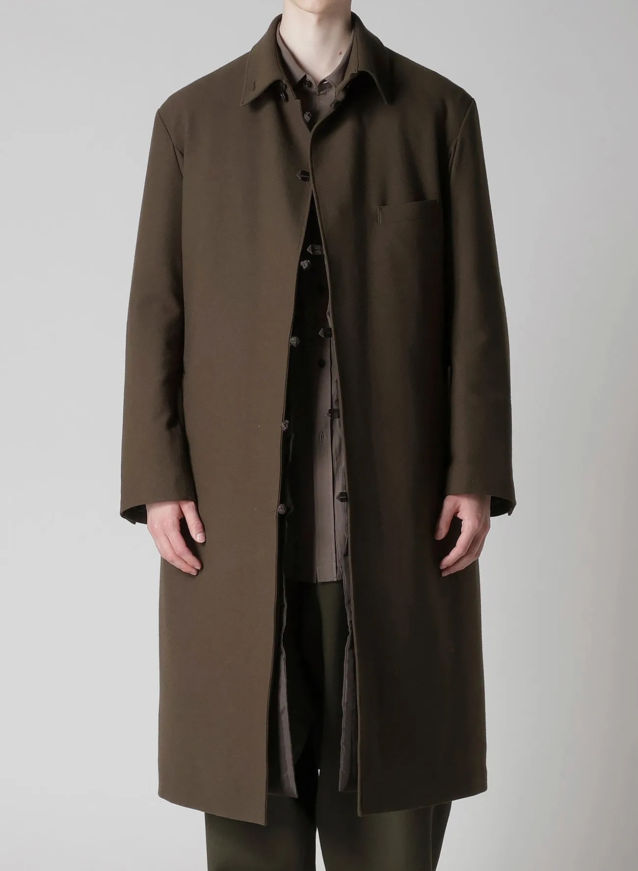 FLANNEL KHAKI BELTED LONG JACKET WITH LINER sold by Yohji Yamamoto product image thumbnail 2