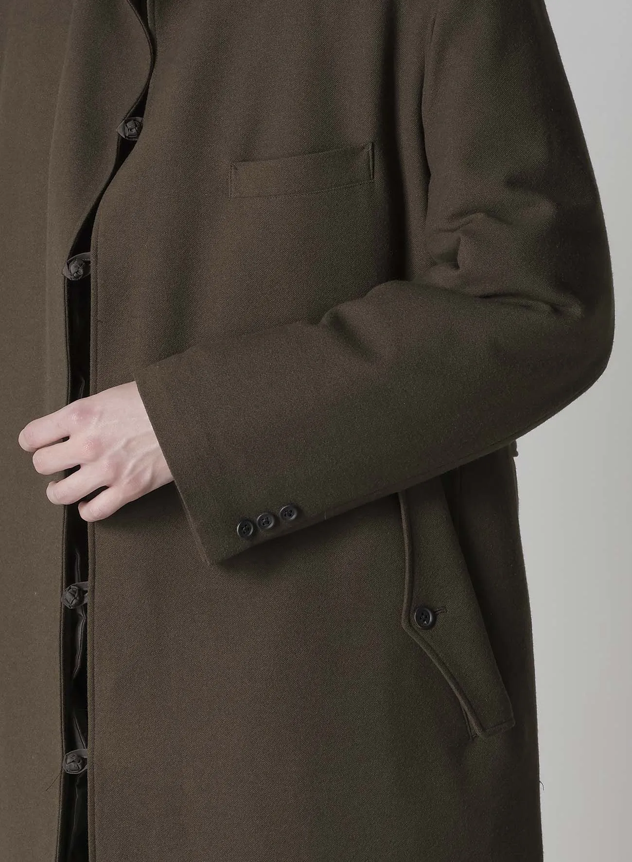 FLANNEL KHAKI BELTED LONG JACKET WITH LINER sold by Yohji Yamamoto product image thumbnail 4