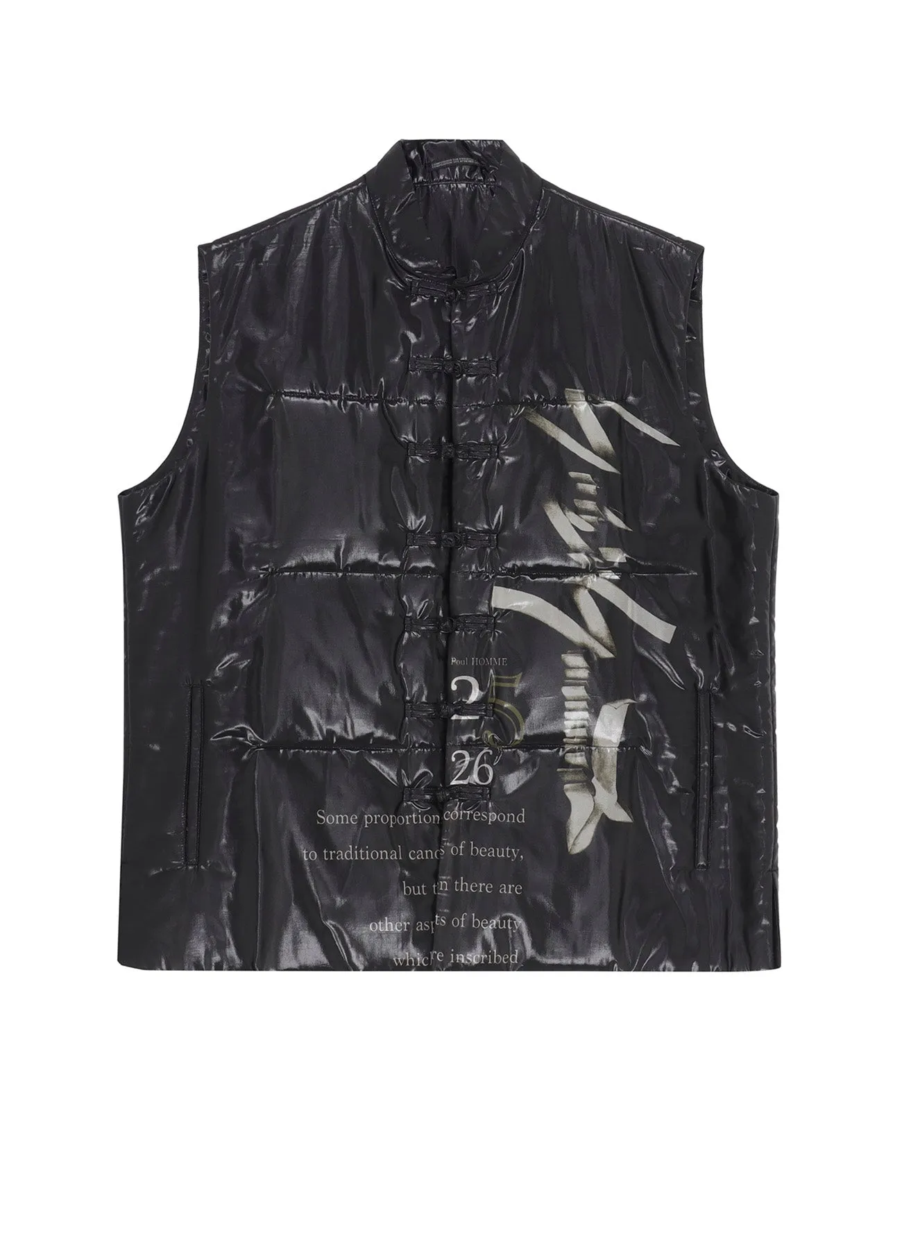 PAPER LOGO PRINTED CHINESE COLLAR VEST sold by Yohji Yamamoto