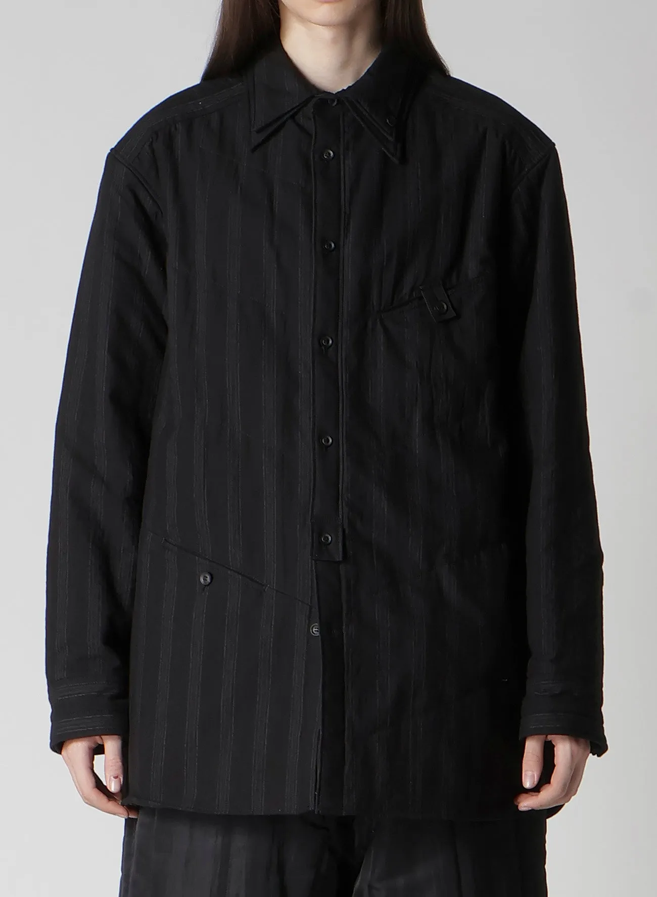 COTTON STRIPE 2COLLAR DIAGONAL PADDED BLOUSE sold by Yohji Yamamoto product image thumbnail 2
