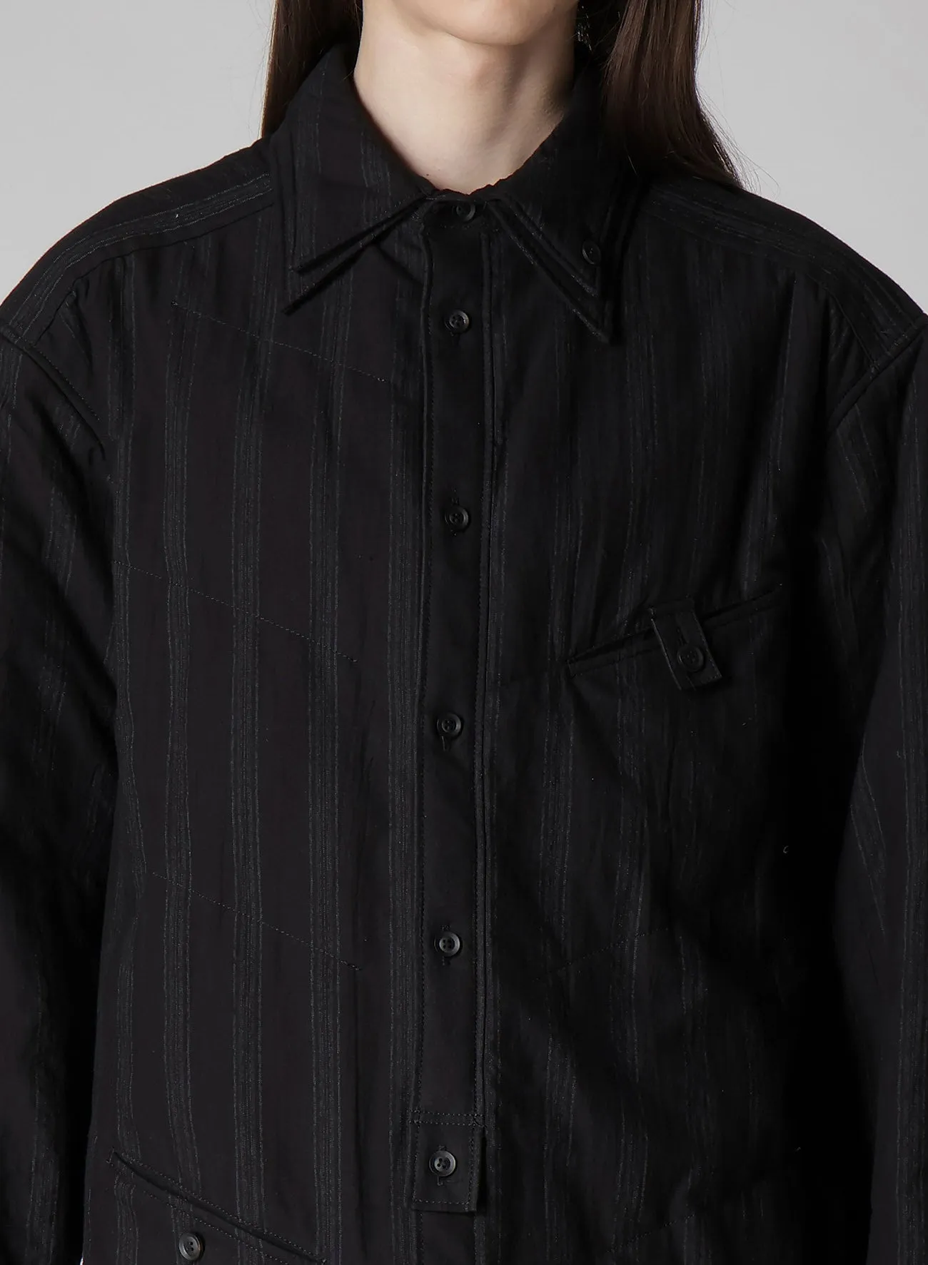 COTTON STRIPE 2COLLAR DIAGONAL PADDED BLOUSE sold by Yohji Yamamoto product image thumbnail 3