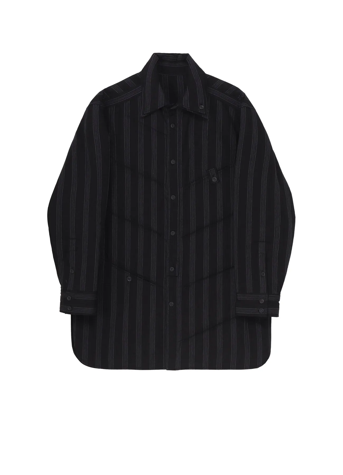 COTTON STRIPE 2COLLAR DIAGONAL PADDED BLOUSE sold by Yohji Yamamoto