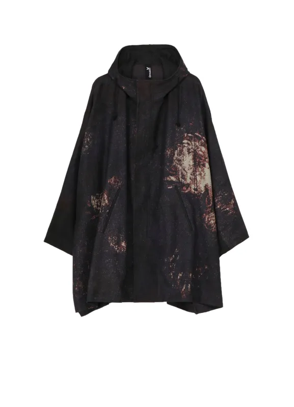 FLANNEL FLORAL PATTERN FRONT OPEN PONCHO COAT made by Yohji Yamamoto