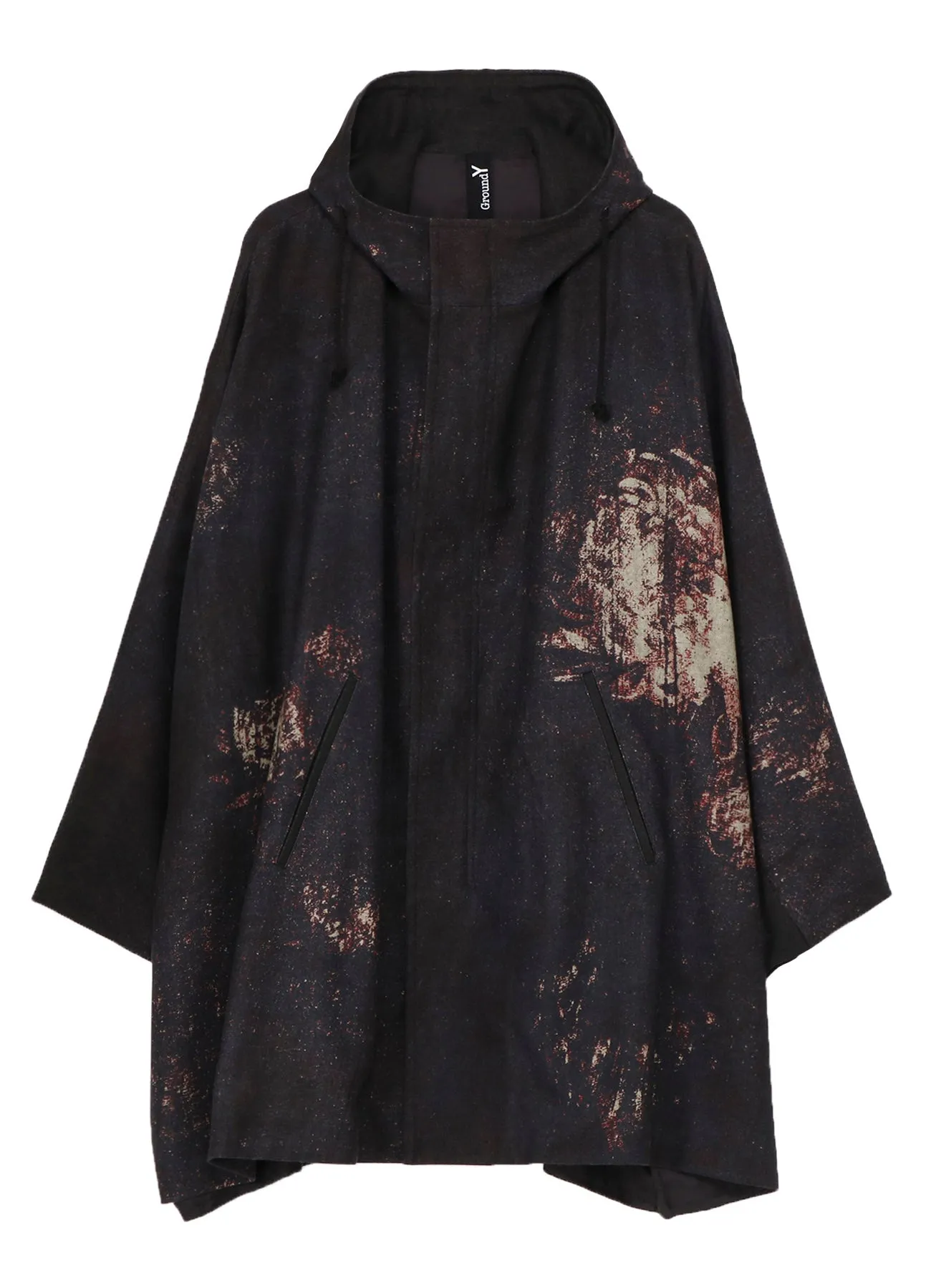 FLANNEL FLORAL PATTERN FRONT OPEN PONCHO COAT sold by Yohji Yamamoto product image thumbnail 2