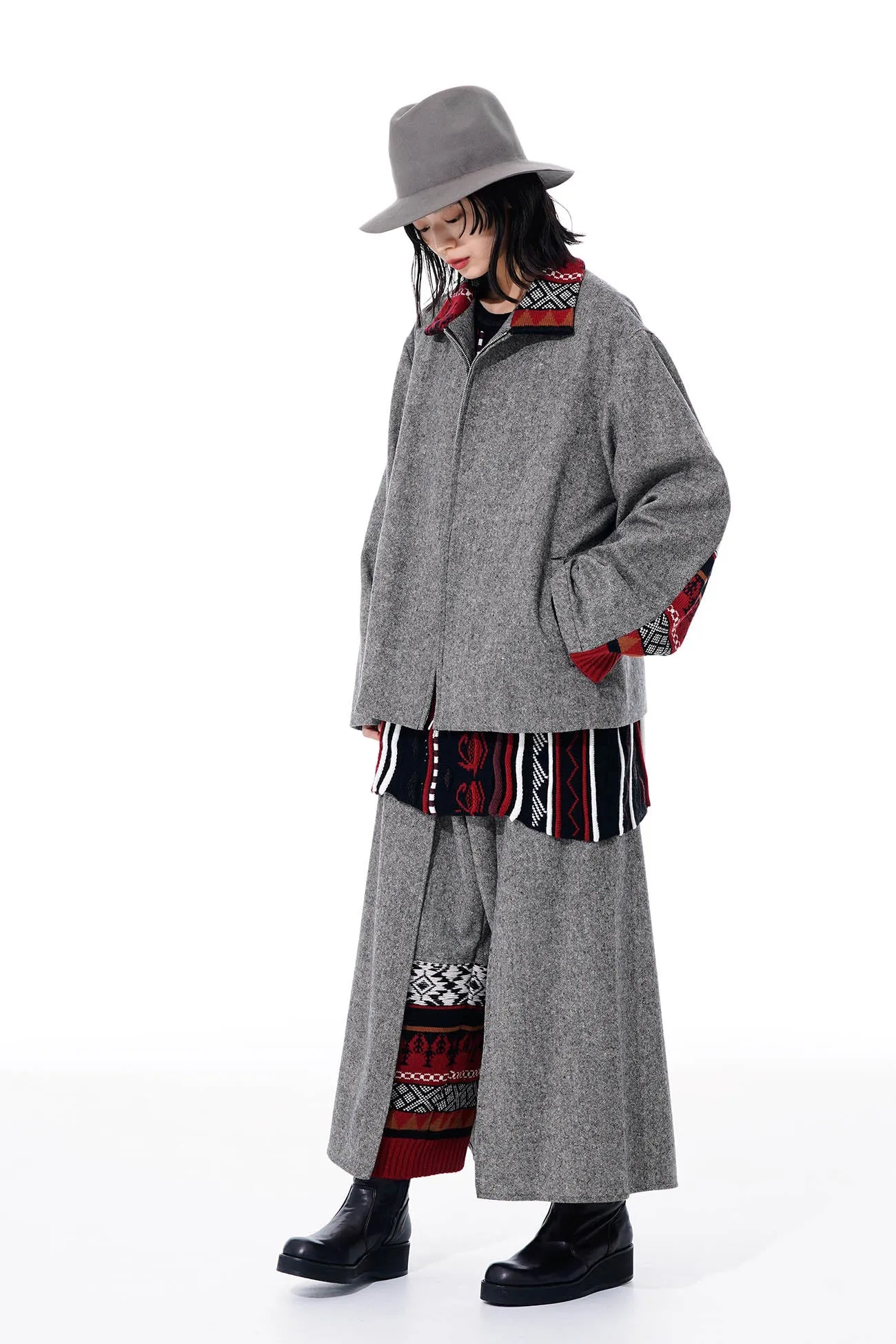 ETERMINE NEP TWEED + NORDIC PATTERN KNIT WRAP PANTS sold by Yohji Yamamoto product image thumbnail 3