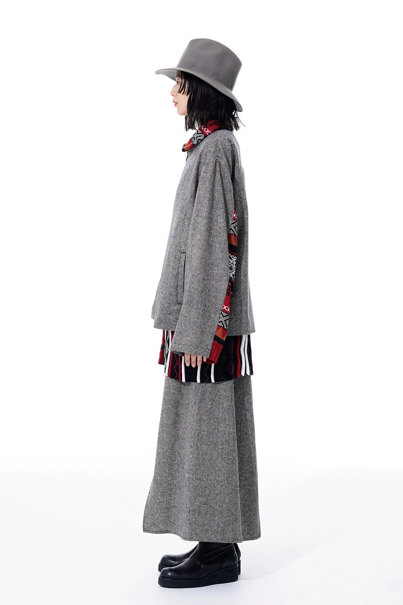 ETERMINE NEP TWEED + NORDIC PATTERN KNIT WRAP PANTS sold by Yohji Yamamoto product image thumbnail 5