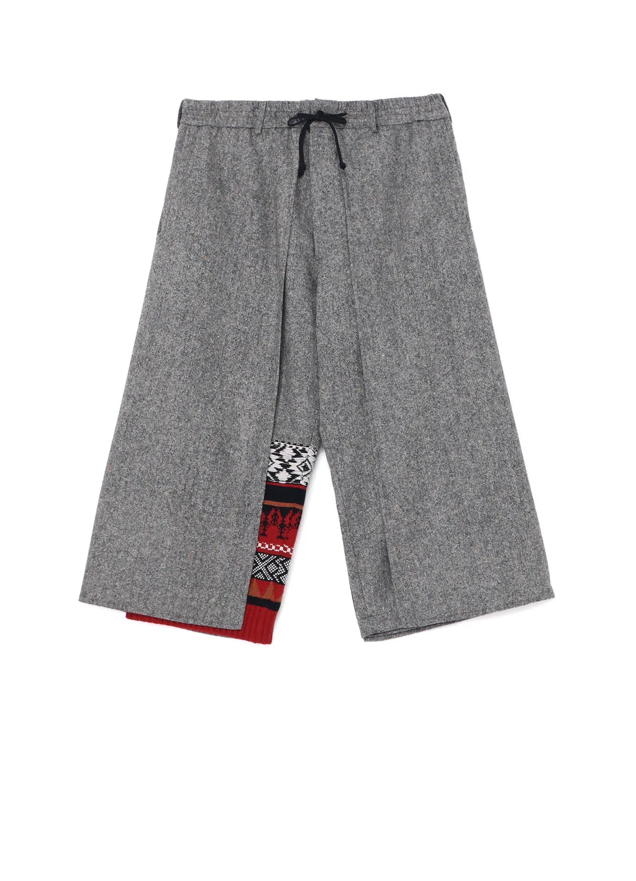 ETERMINE NEP TWEED + NORDIC PATTERN KNIT WRAP PANTS sold by Yohji Yamamoto