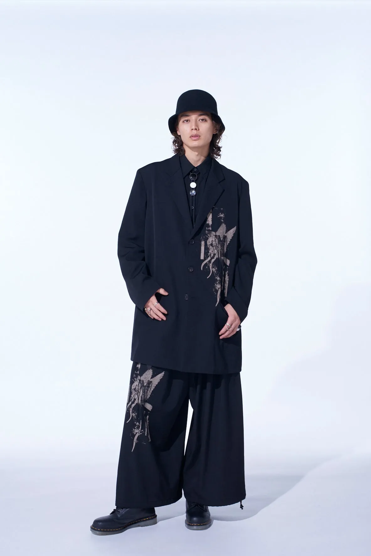 WASHER WOOL GABARDINE PRINT EMBROIDERY TAILORED JACKET sold by Yohji Yamamoto product image thumbnail 2