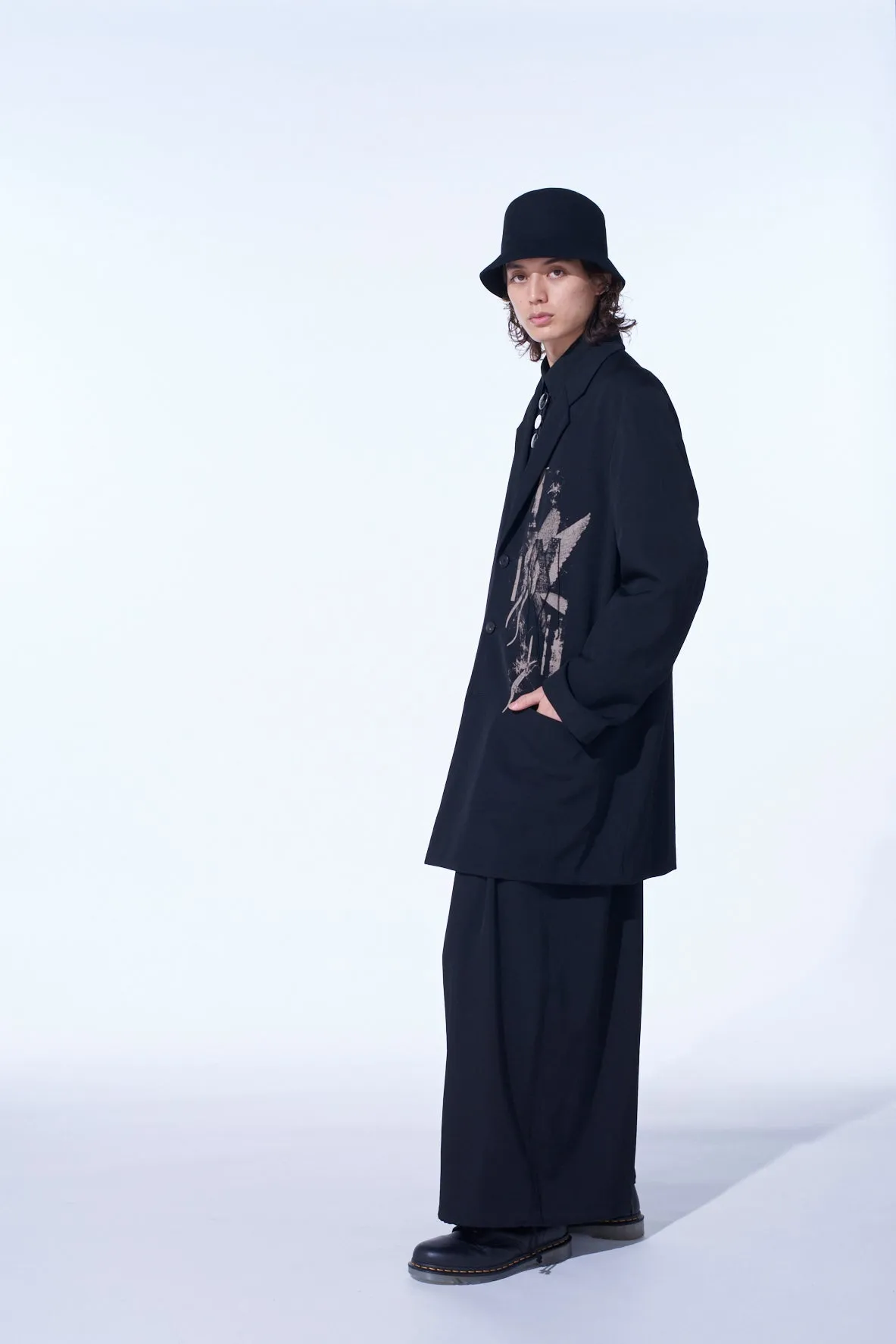 WASHER WOOL GABARDINE PRINT EMBROIDERY TAILORED JACKET sold by Yohji Yamamoto product image thumbnail 3