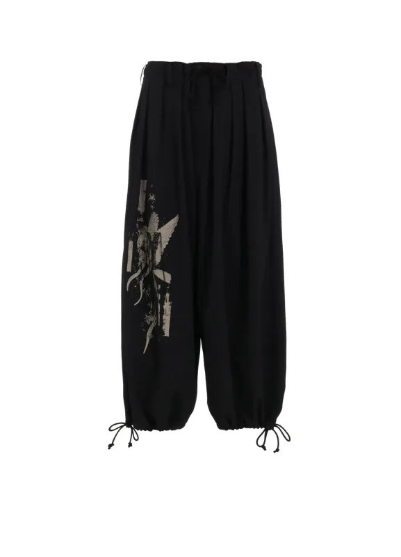 WASHER WOOL GABARDINE PRINT EMBROIDERY BALLOON PANTS sold by Yohji Yamamoto