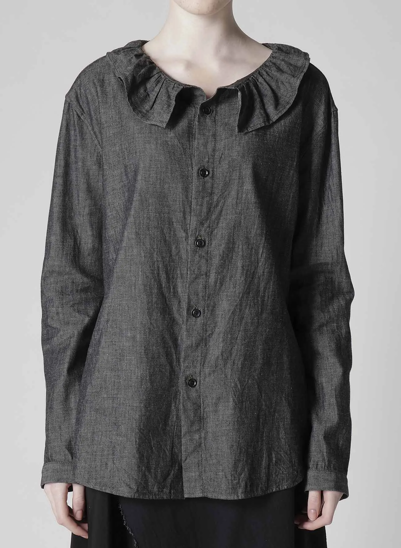 6OZ GATHER COLLAR DENIM SHIRT sold by Yohji Yamamoto product image thumbnail 4