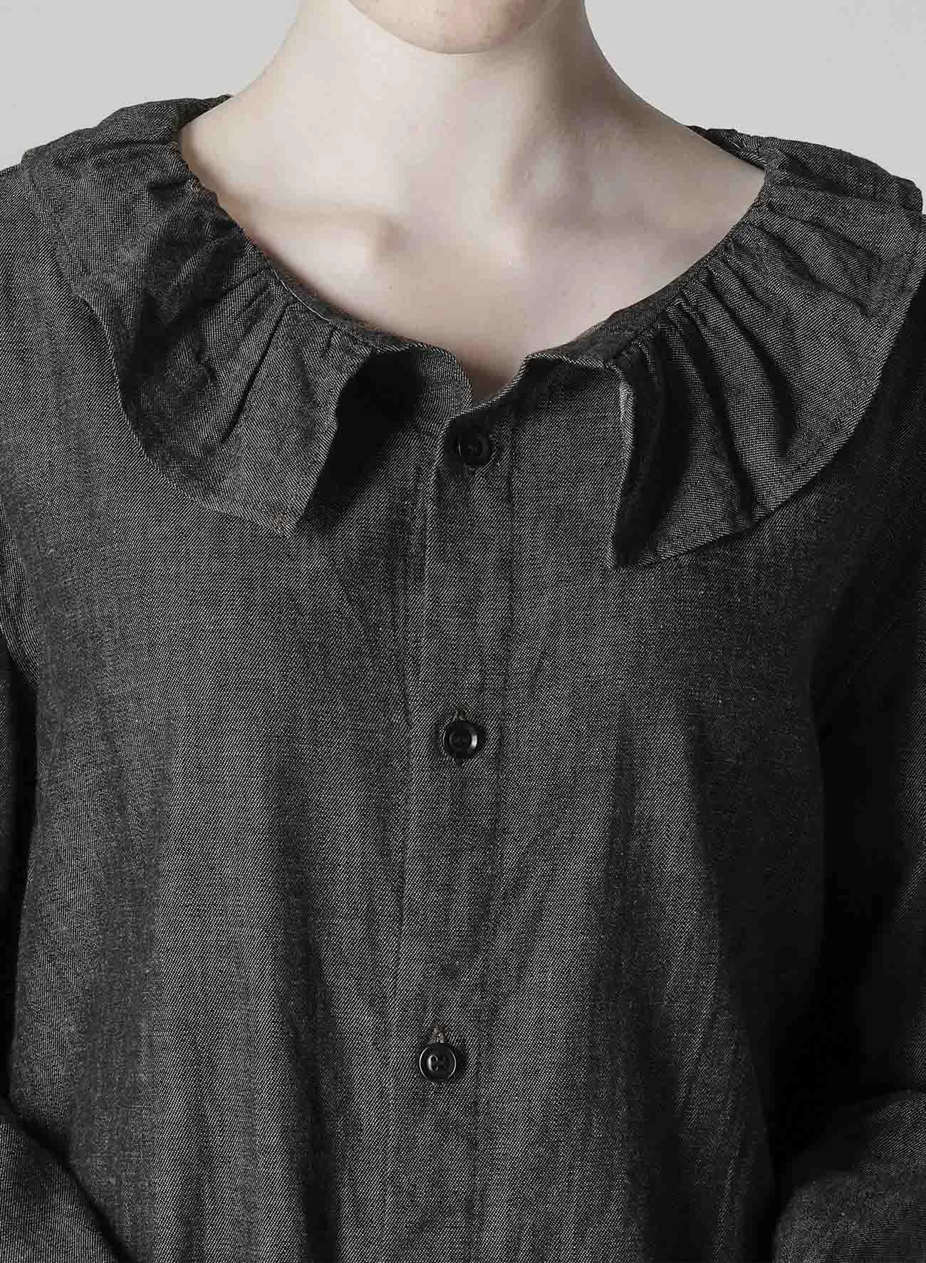 6OZ GATHER COLLAR DENIM SHIRT sold by Yohji Yamamoto product image thumbnail 5