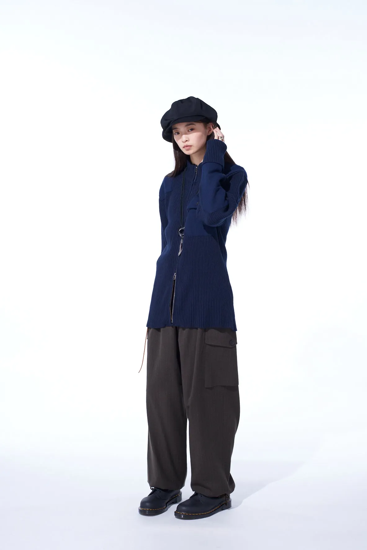 7G WOOL COTTON RIB ZIP-UP WITH FLANNEL SHOULDER AND ELBOW PATCHES sold by Yohji Yamamoto product image thumbnail 3