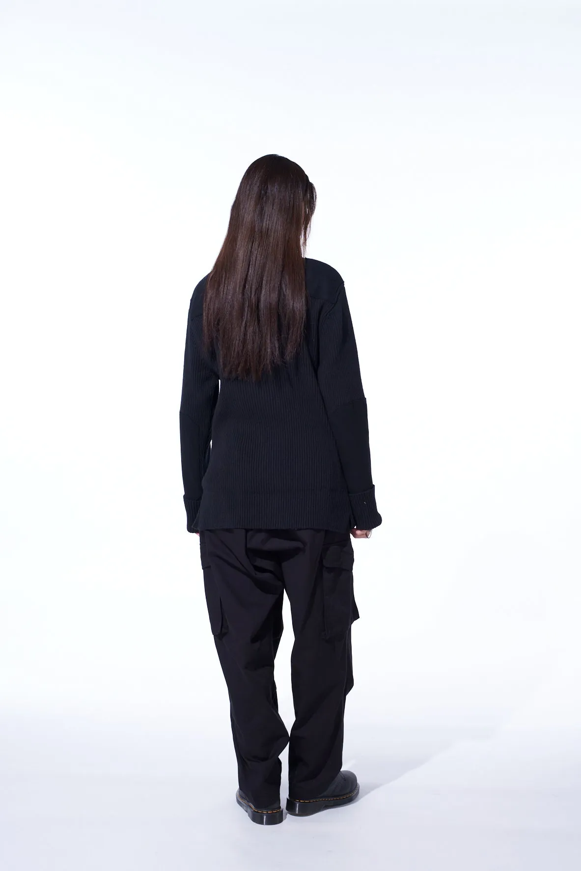 7G WOOL COTTON RIB ZIP-UP WITH FLANNEL SHOULDER AND ELBOW PATCHES sold by Yohji Yamamoto product image thumbnail 4