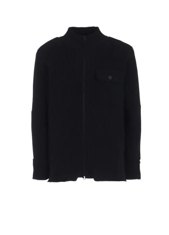 7G WOOL COTTON RIB ZIP-UP  WITH FLANNEL SHOULDER AND ELBOW PATCHES sold by Yohji Yamamoto