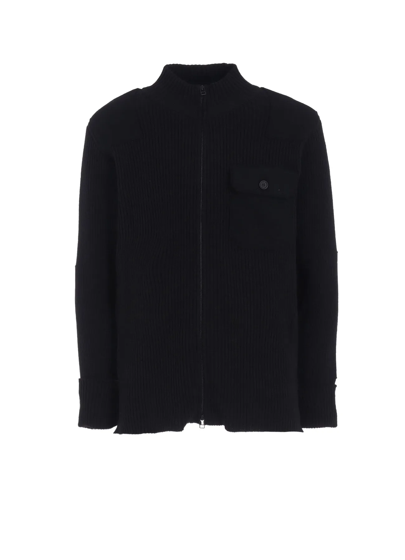 7G WOOL COTTON RIB ZIP-UP WITH FLANNEL SHOULDER AND ELBOW PATCHES sold by Yohji Yamamoto