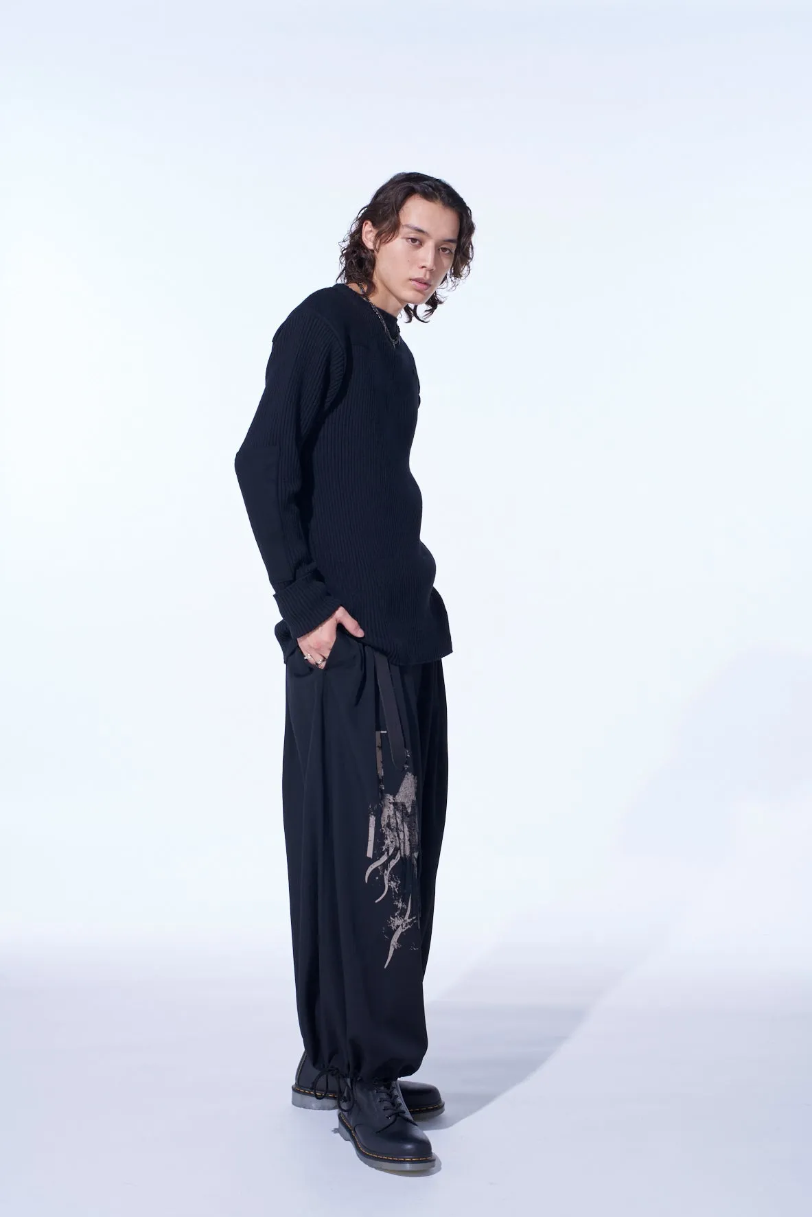 7G WOOL COTTON RIB PULLOVER WITH FLANNEL SHOULDER AND ELBOW PATCHES sold by Yohji Yamamoto product image thumbnail 5