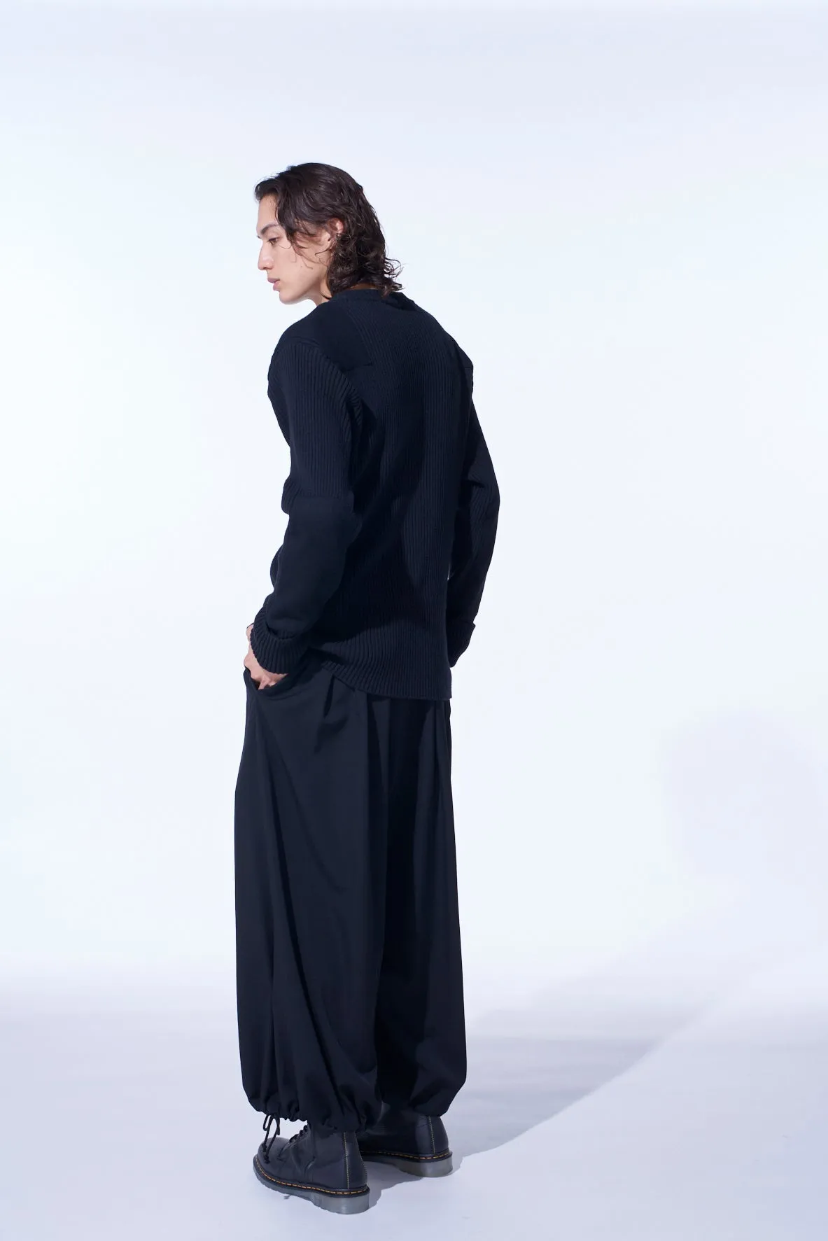 7G WOOL COTTON RIB PULLOVER WITH FLANNEL SHOULDER AND ELBOW PATCHES sold by Yohji Yamamoto product image thumbnail 3
