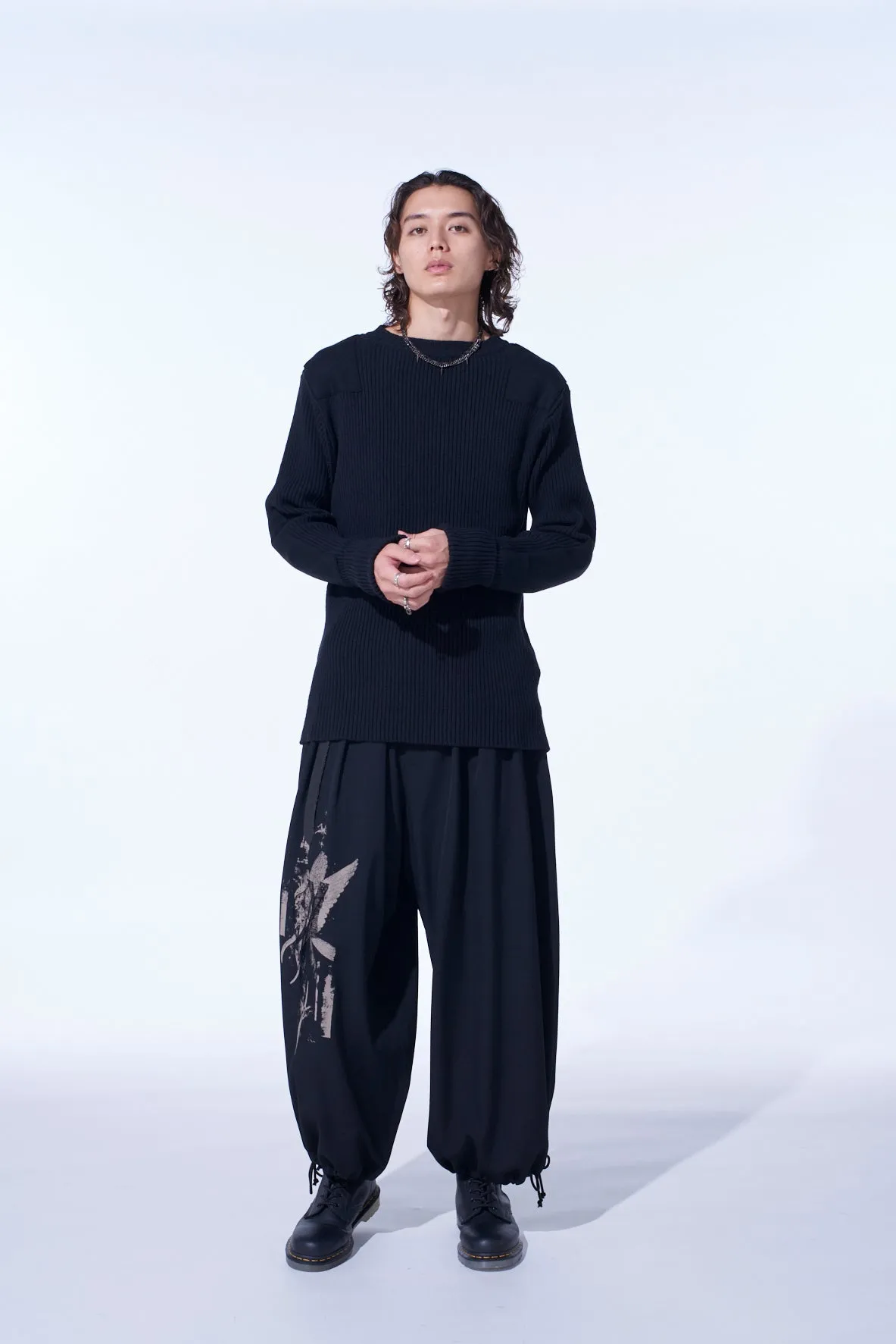 7G WOOL COTTON RIB PULLOVER WITH FLANNEL SHOULDER AND ELBOW PATCHES sold by Yohji Yamamoto product image thumbnail 2