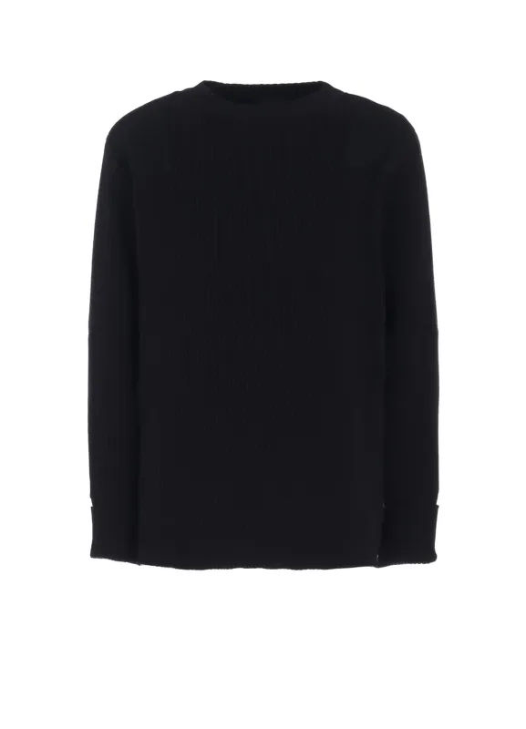 7G WOOL COTTON RIB PULLOVER WITH FLANNEL SHOULDER AND ELBOW PATCHES sold by Yohji Yamamoto