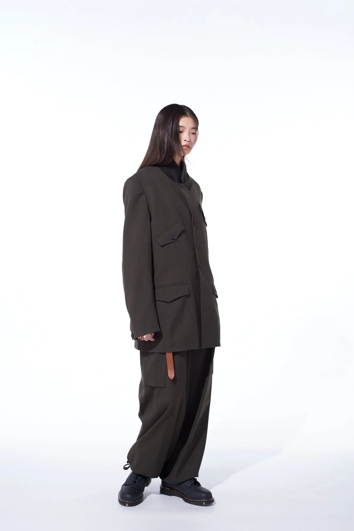 STRIPED SILK ANGORA WOOL ASYMMETRIC POCKET JACKET sold by Yohji Yamamoto product image thumbnail 5