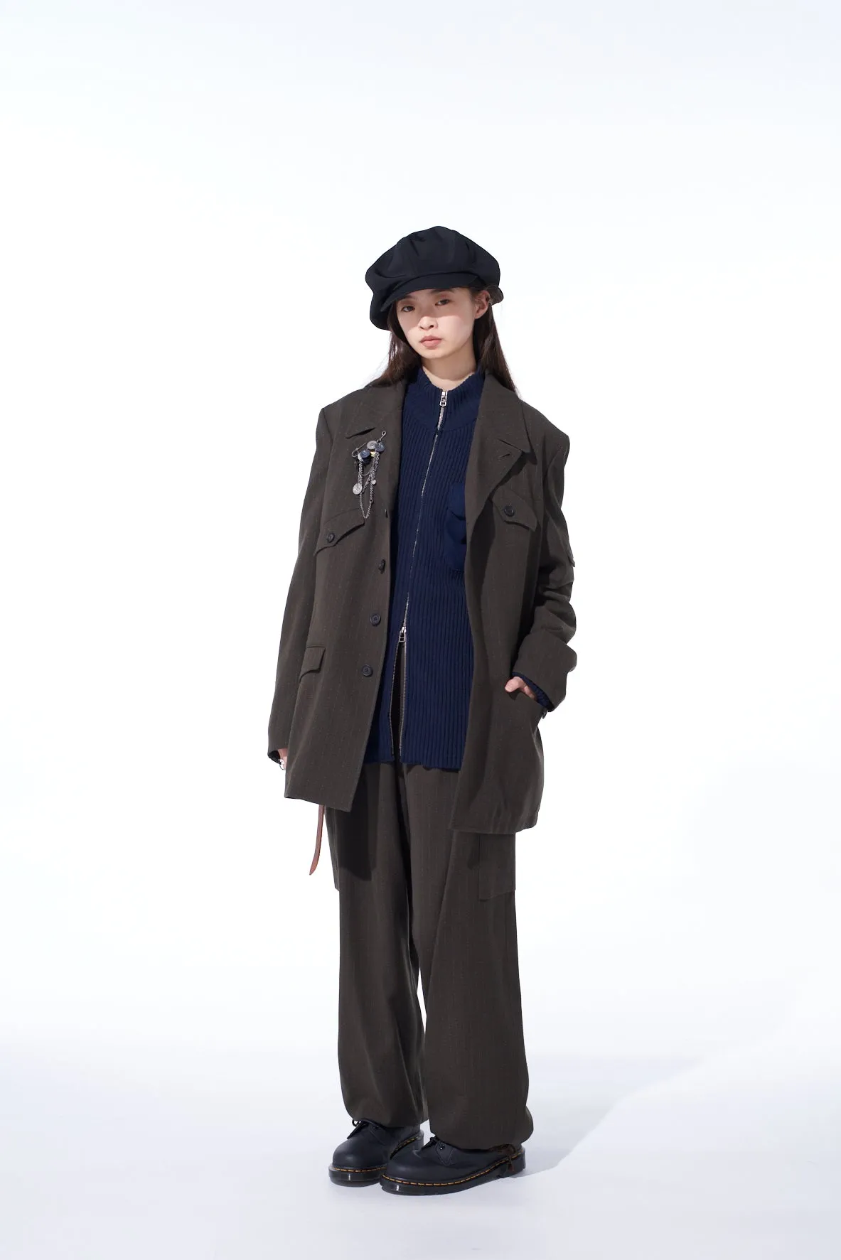 STRIPED SILK ANGORA WOOL ASYMMETRIC POCKET JACKET sold by Yohji Yamamoto product image thumbnail 2