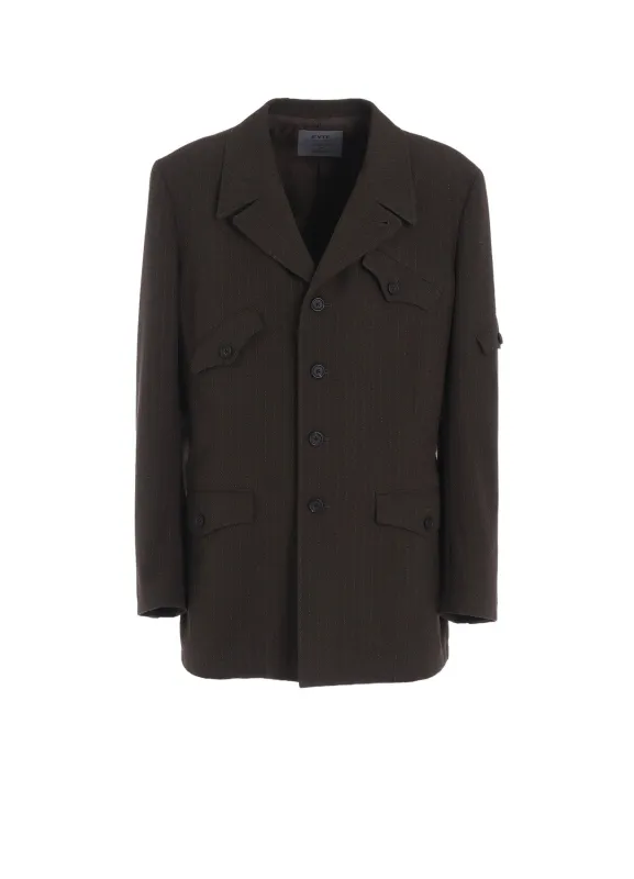 STRIPED SILK ANGORA WOOL ASYMMETRIC POCKET JACKET sold by Yohji Yamamoto