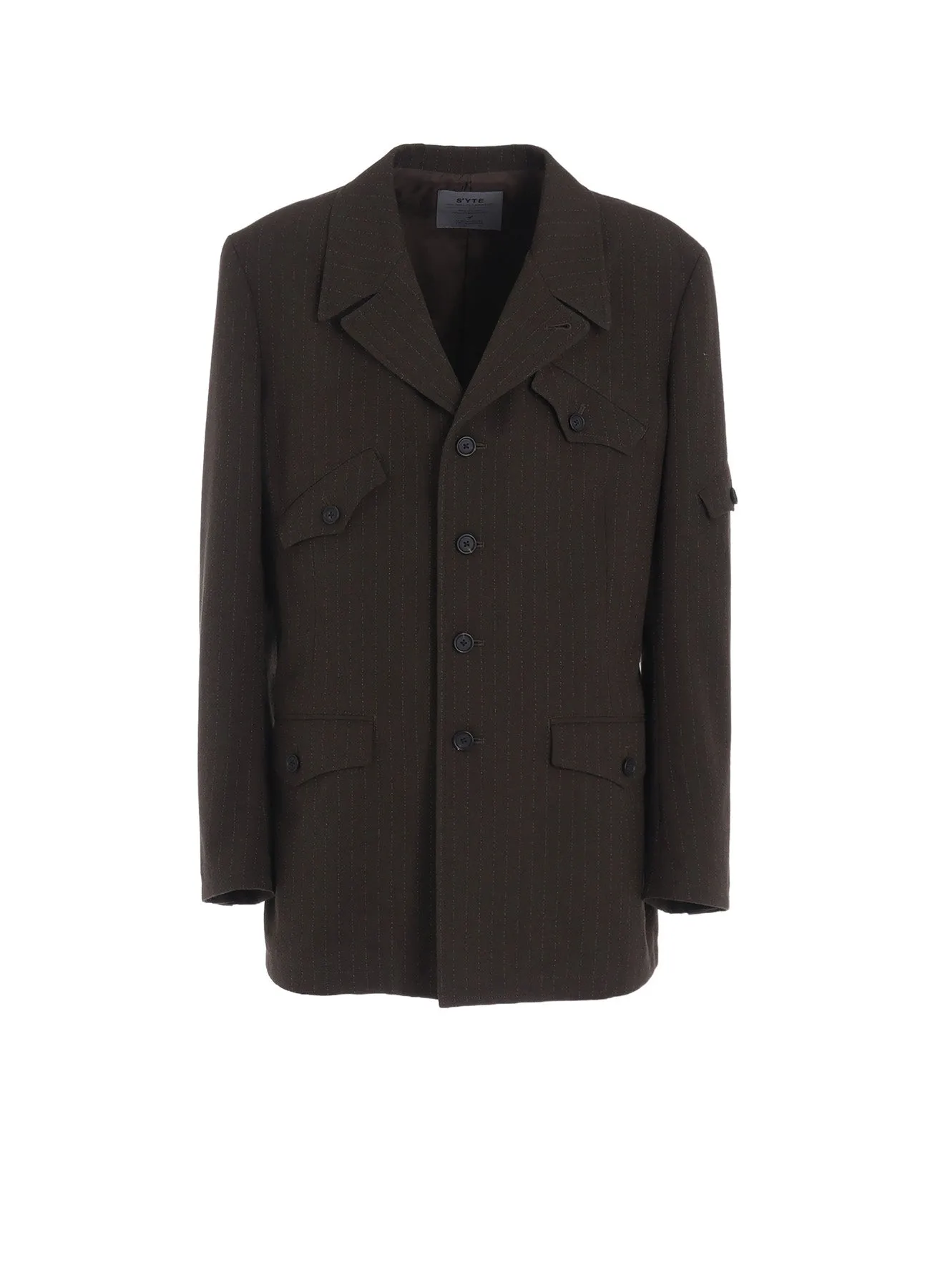 STRIPED SILK ANGORA WOOL ASYMMETRIC POCKET JACKET sold by Yohji Yamamoto