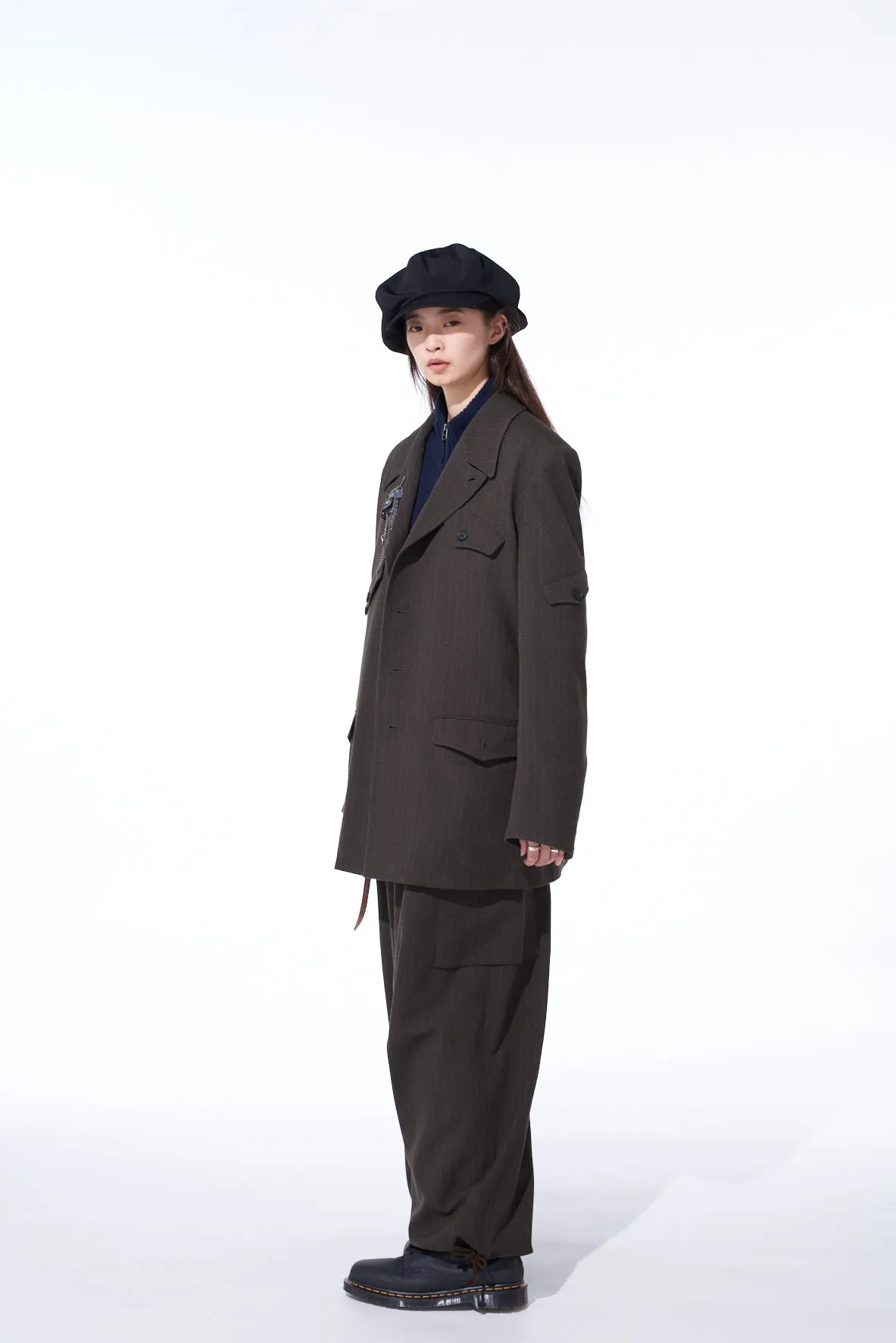 STRIPED SILK ANGORA WOOL ASYMMETRIC POCKET JACKET sold by Yohji Yamamoto product image thumbnail 3