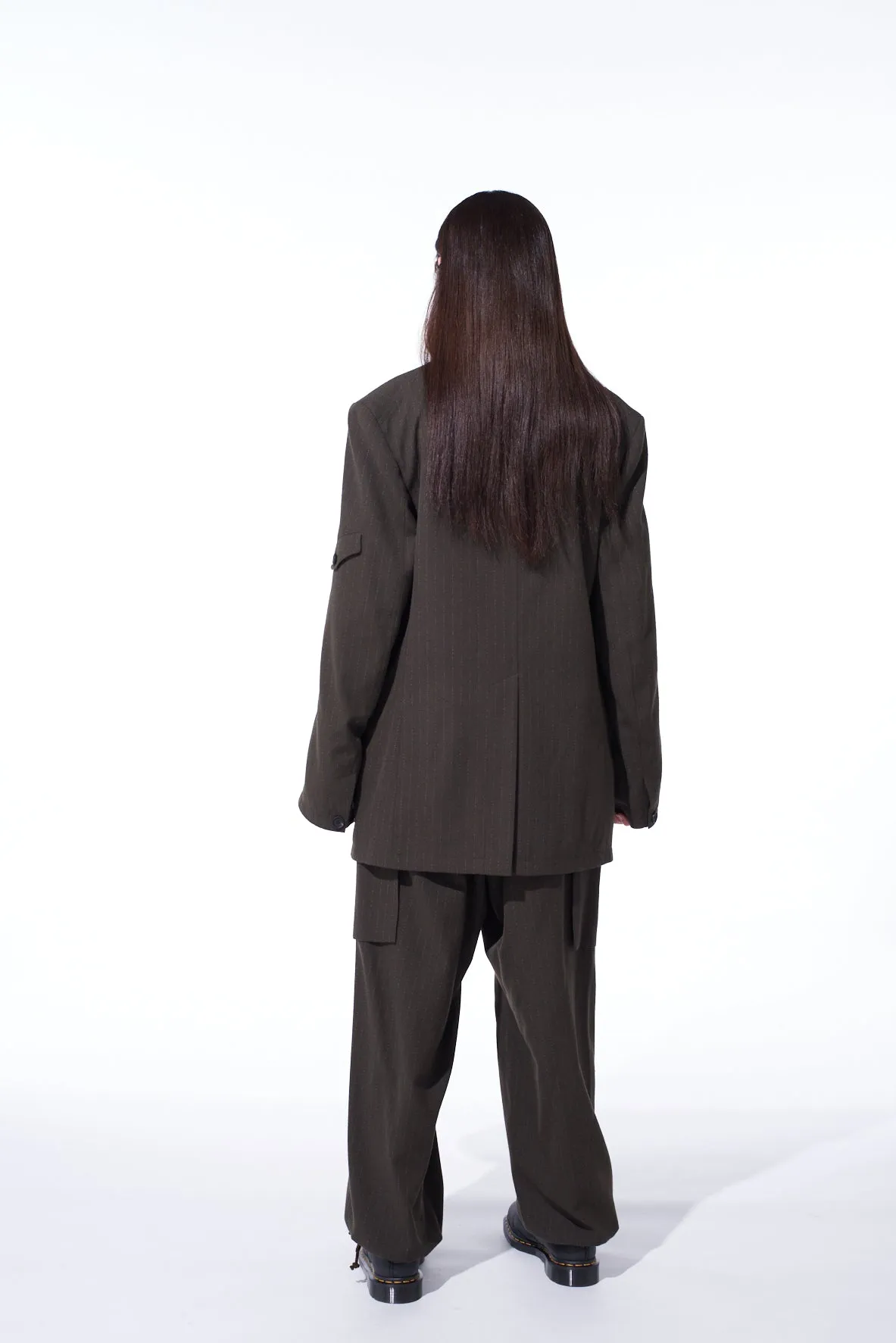 STRIPED SILK ANGORA WOOL ASYMMETRIC POCKET JACKET sold by Yohji Yamamoto product image thumbnail 4