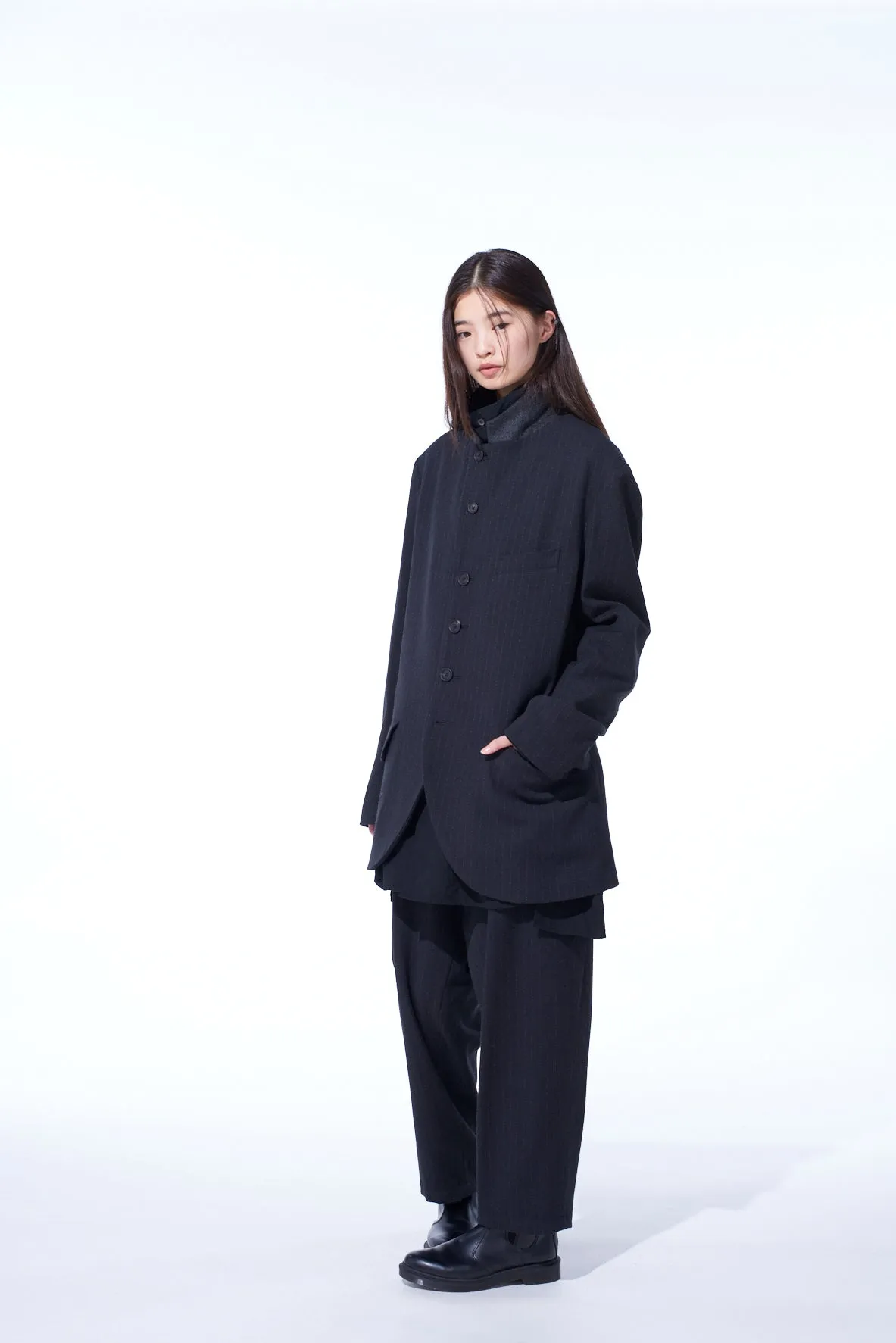 STRIPED SILK ANGORA WOOL 6 BUTTONS TAILORED JACKET sold by Yohji Yamamoto product image thumbnail 3