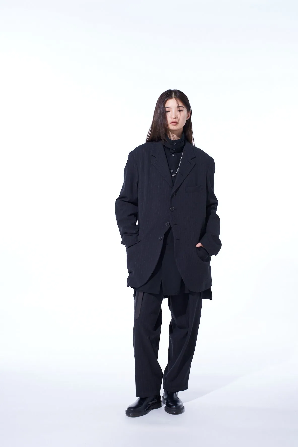 STRIPED SILK ANGORA WOOL 6 BUTTONS TAILORED JACKET sold by Yohji Yamamoto product image thumbnail 2