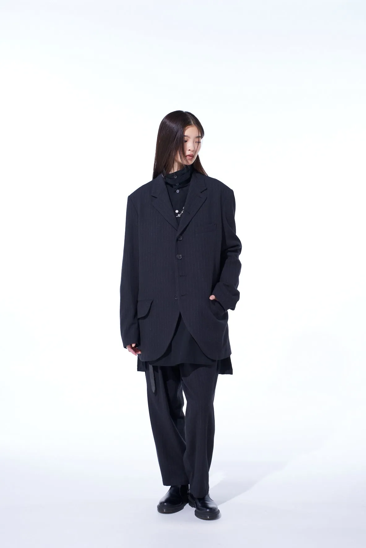 STRIPED SILK ANGORA WOOL 6 BUTTONS TAILORED JACKET sold by Yohji Yamamoto product image thumbnail 5