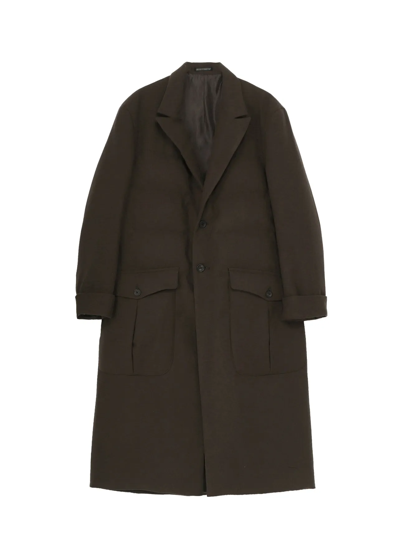 FLANNEL KHAKI 2BUTTONS PADDED LONG JACKET sold by Yohji Yamamoto