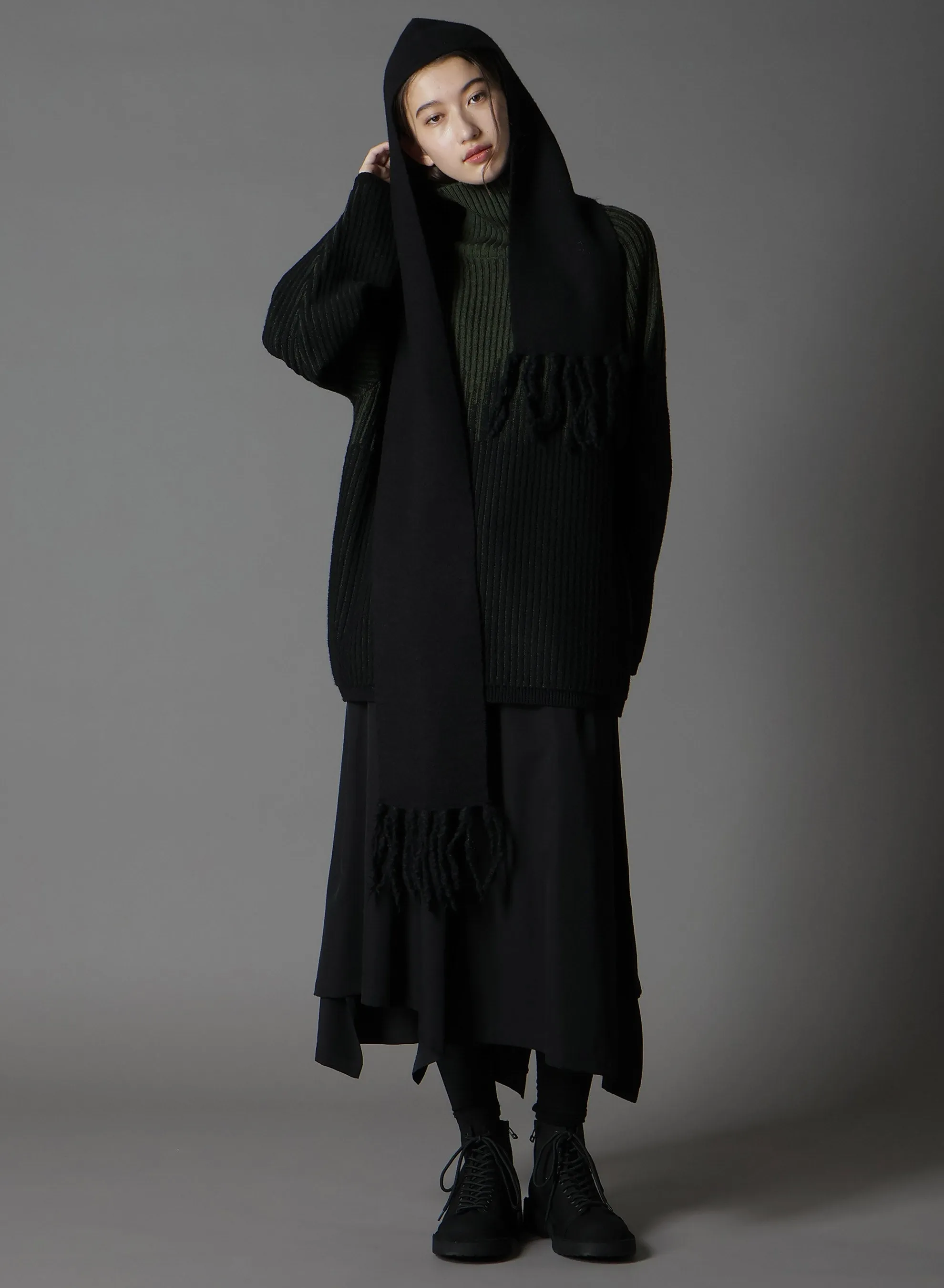 BoilMerinoWool FRINGE HOODED MUFFLER sold by Yohji Yamamoto product image thumbnail 3