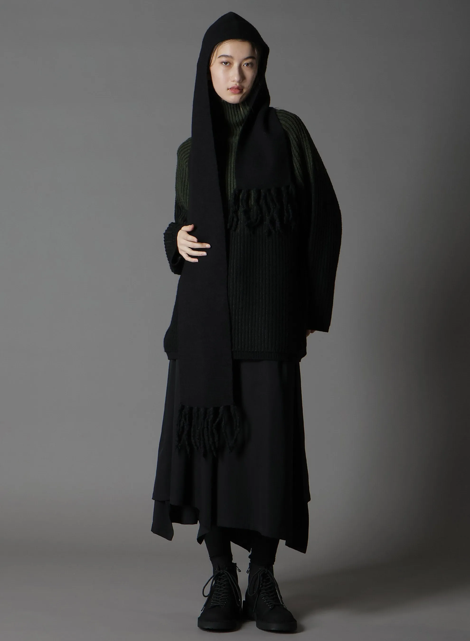 BoilMerinoWool FRINGE HOODED MUFFLER sold by Yohji Yamamoto product image thumbnail 2