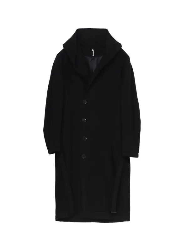 DOUBLE WEAVE MELTON UNRRIMMED HOODED COAT sold by Yohji Yamamoto