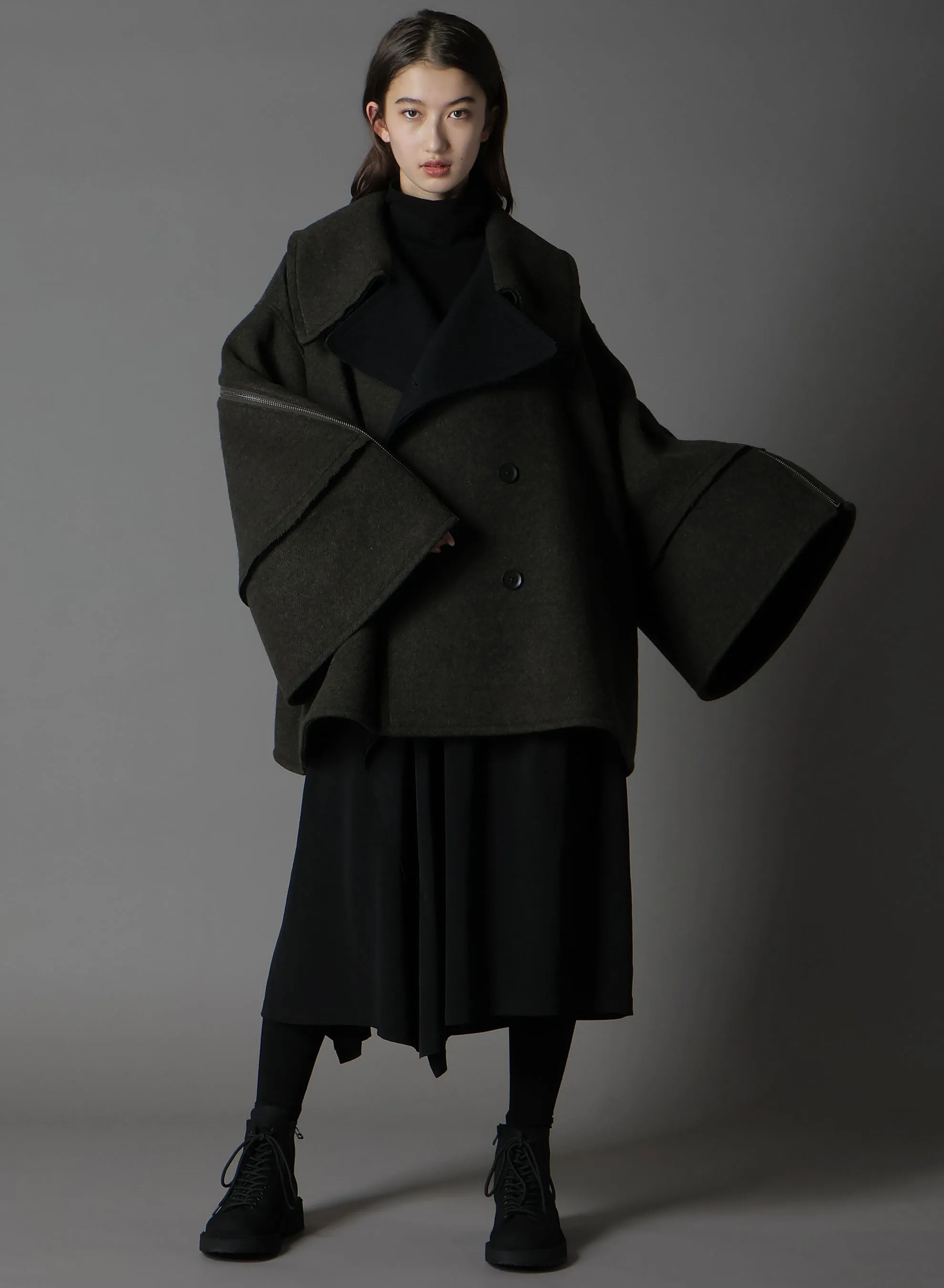 DOUBLE WEAVE MELTON SHORT LENGTH BIG SLEEVE DOUBLE COAT sold by Yohji Yamamoto product image thumbnail 5