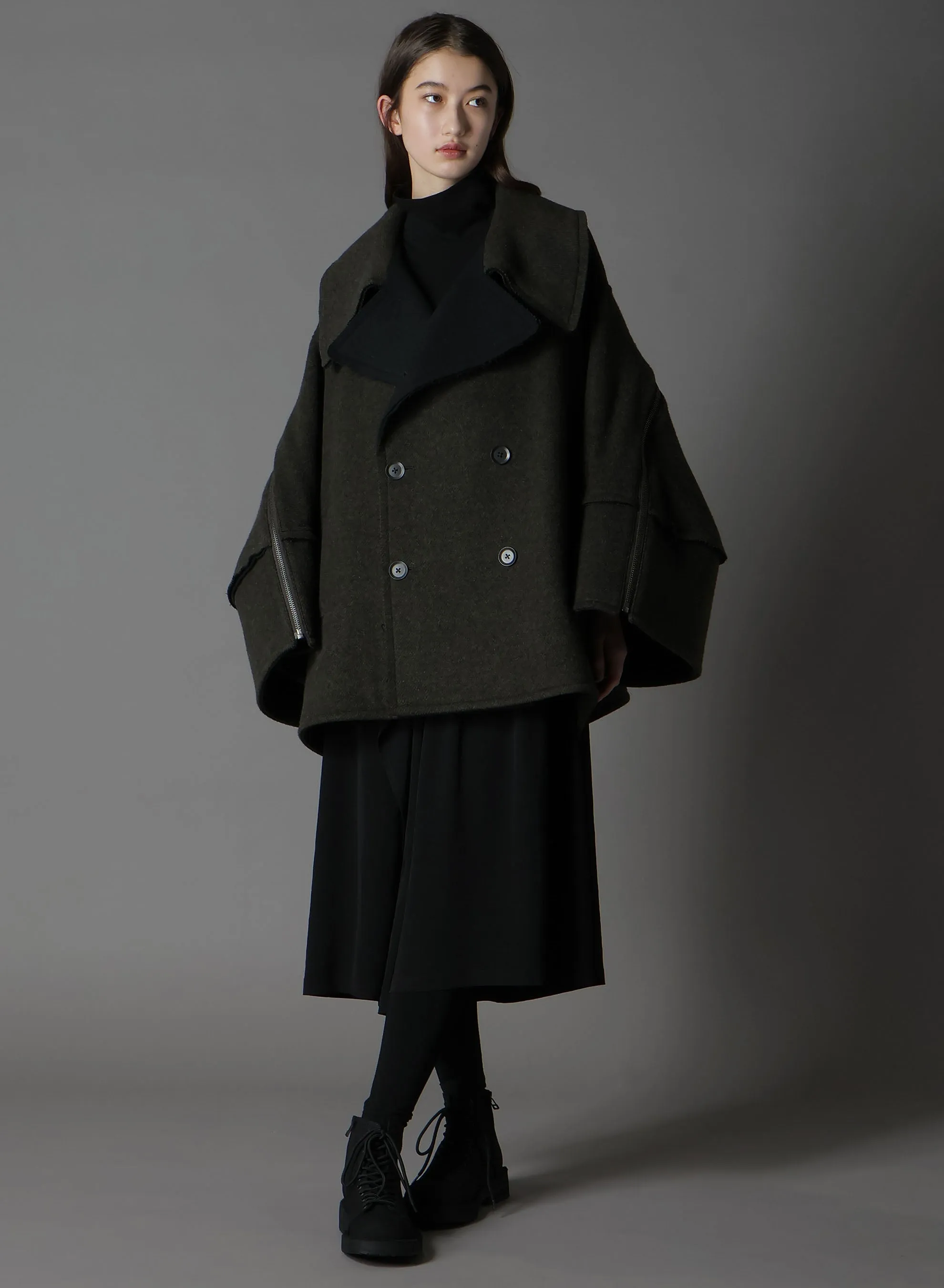 DOUBLE WEAVE MELTON SHORT LENGTH BIG SLEEVE DOUBLE COAT sold by Yohji Yamamoto product image thumbnail 2