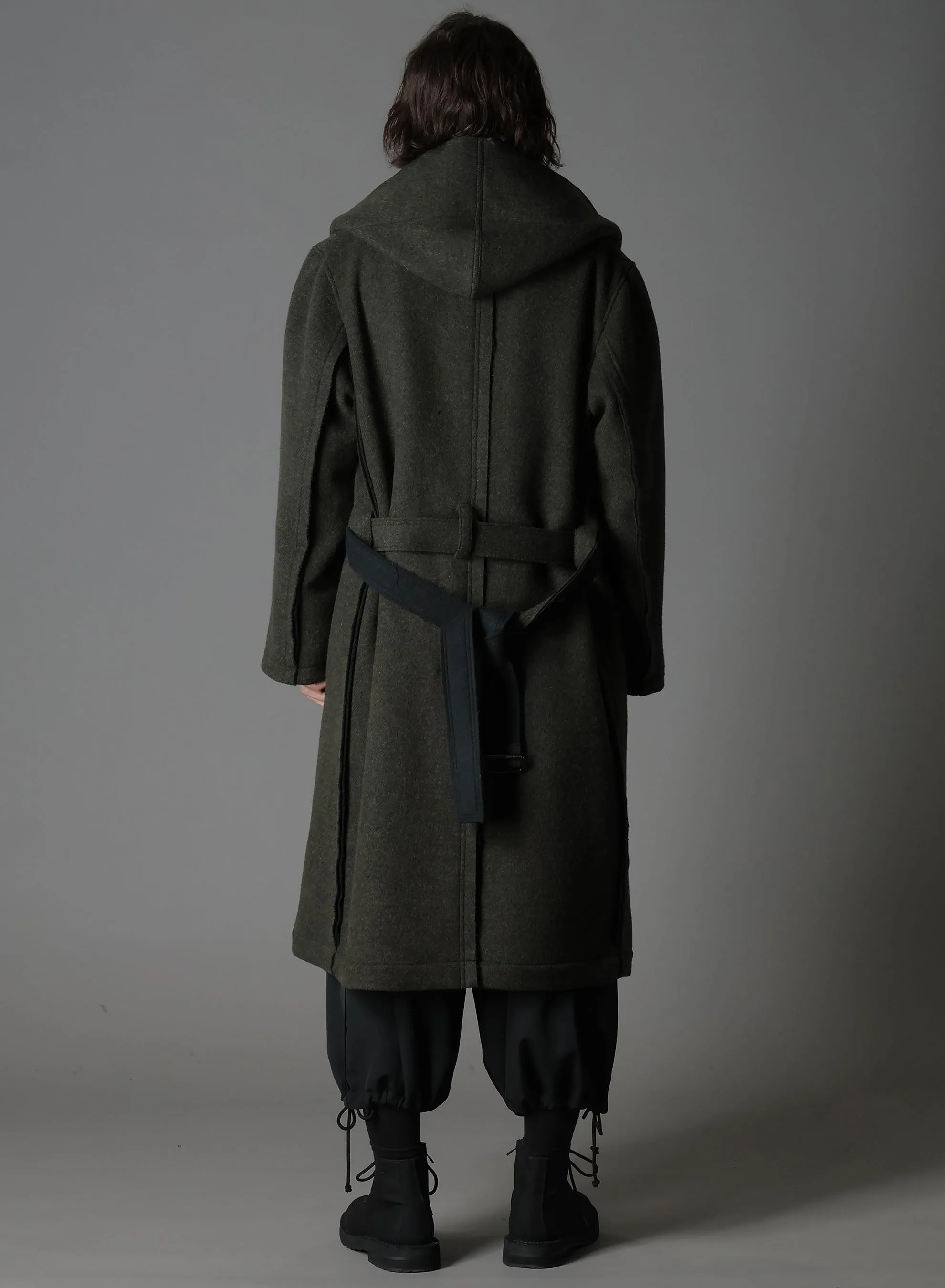DOUBLE WEAVE MELTON UNRRIMMED HOODED COAT sold by Yohji Yamamoto product image thumbnail 4