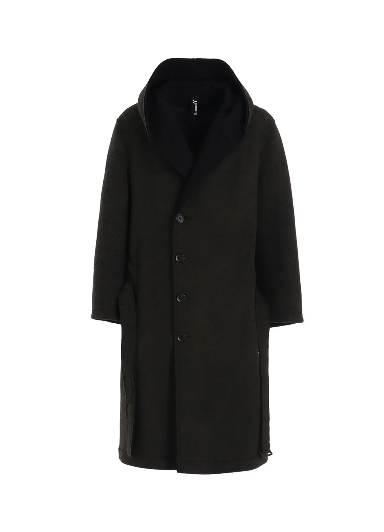 DOUBLE WEAVE MELTON UNRRIMMED HOODED COAT sold by Yohji Yamamoto