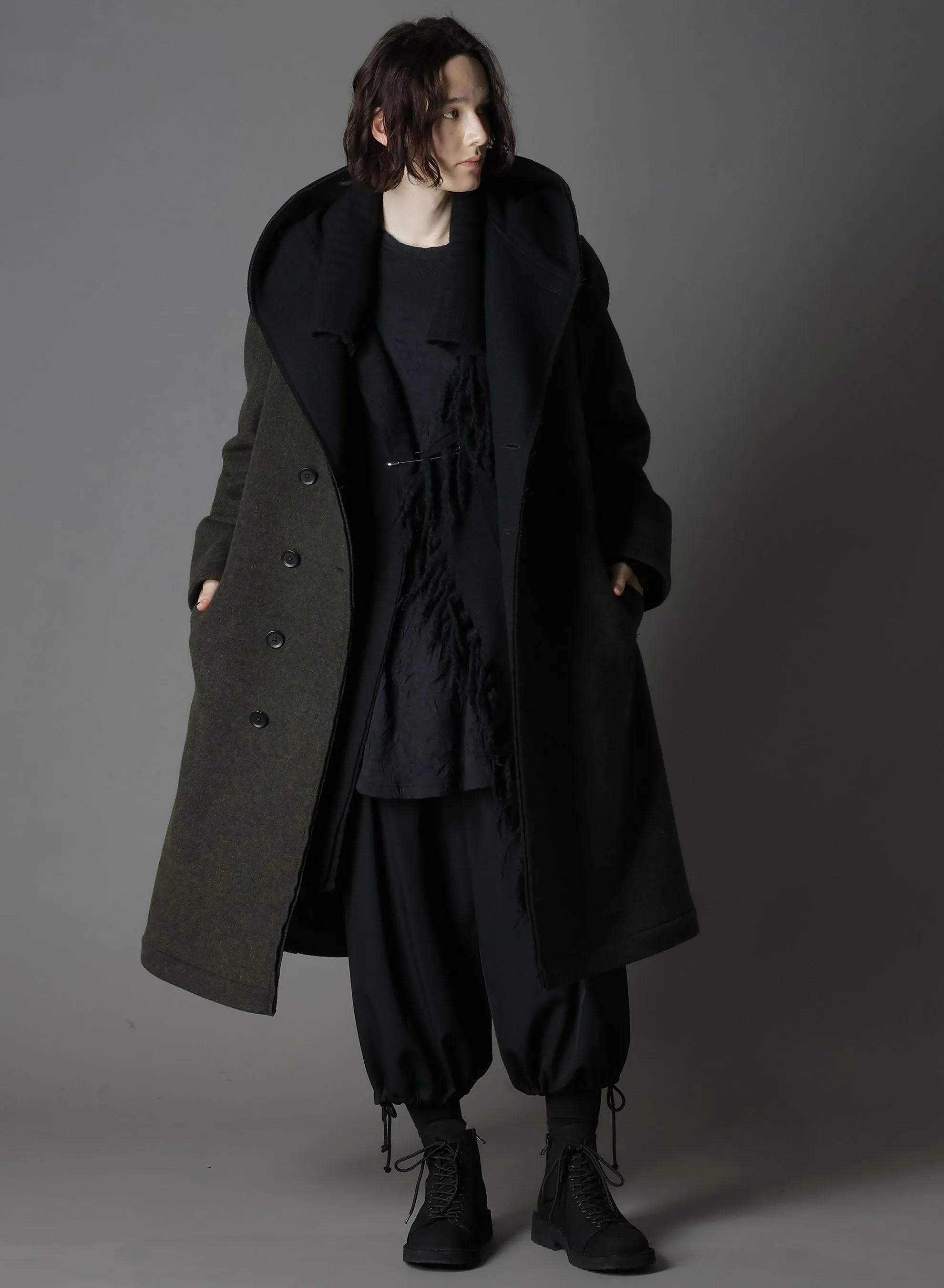 DOUBLE WEAVE MELTON UNRRIMMED HOODED COAT sold by Yohji Yamamoto product image thumbnail 5