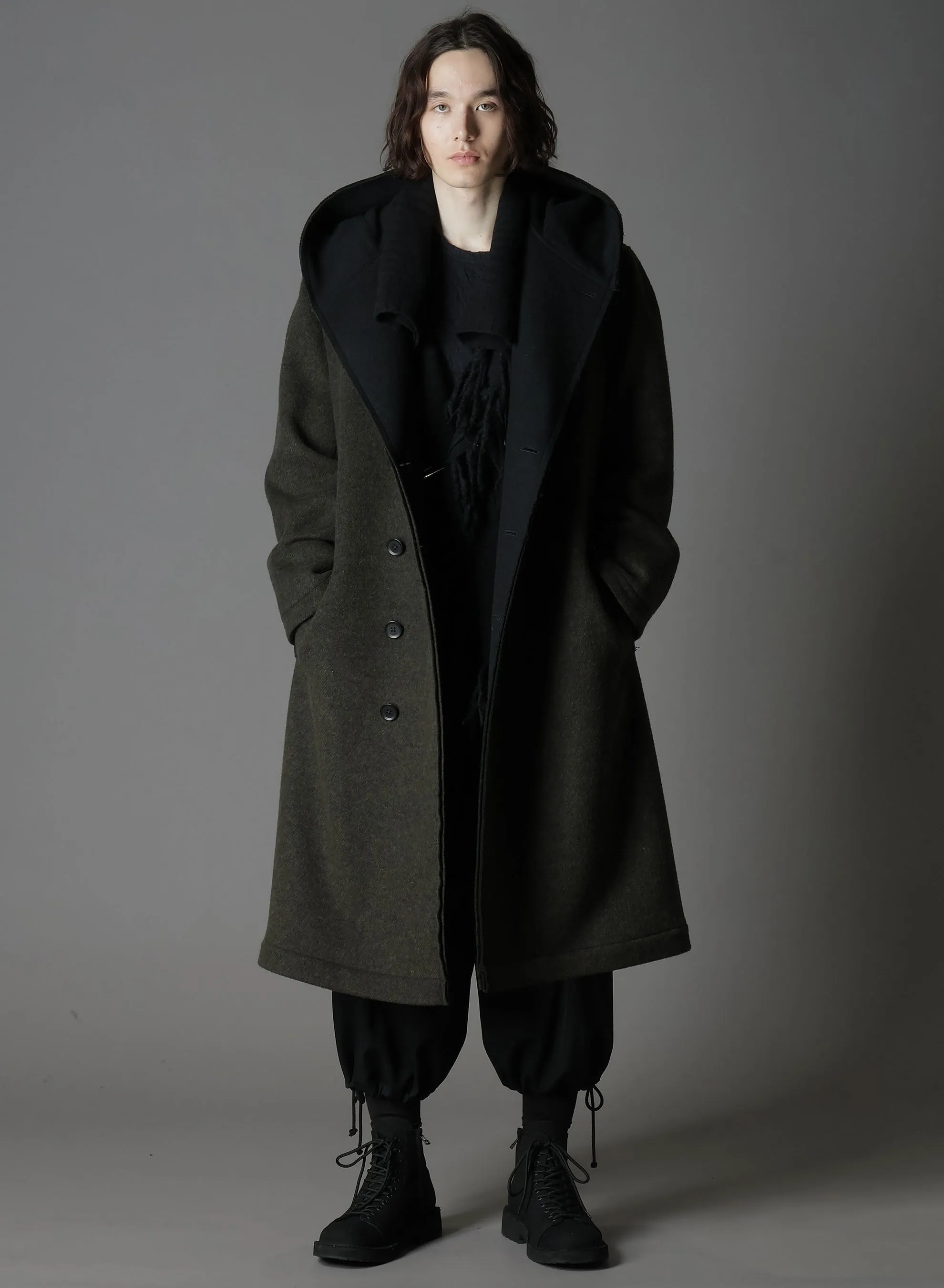 DOUBLE WEAVE MELTON UNRRIMMED HOODED COAT sold by Yohji Yamamoto product image thumbnail 2