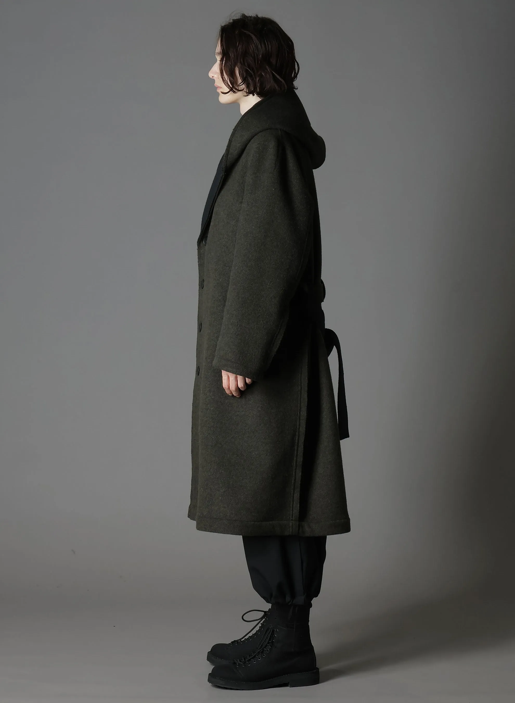 DOUBLE WEAVE MELTON UNRRIMMED HOODED COAT sold by Yohji Yamamoto product image thumbnail 3