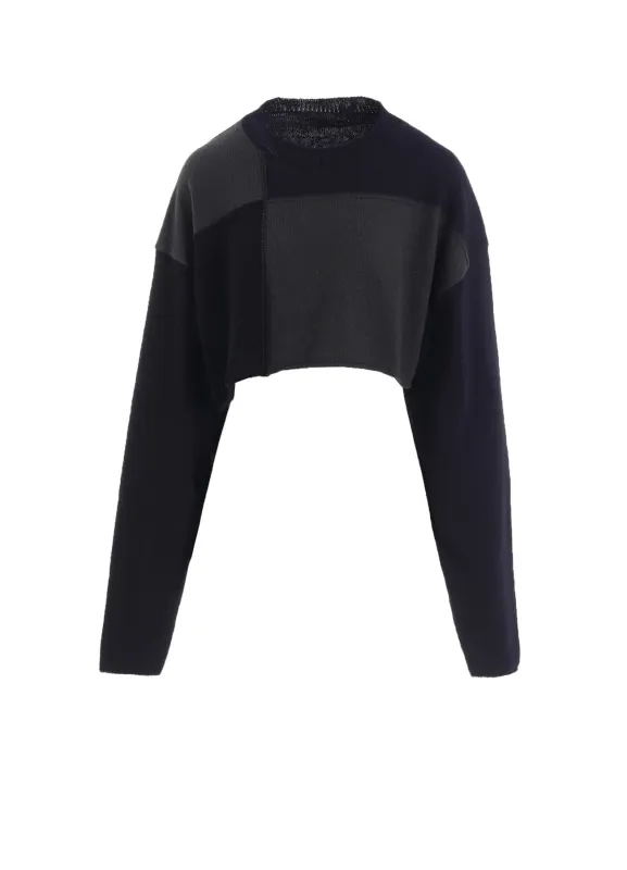 HARD-TWISTED BLOCK INTARSIA ROUND NECK SHORT PULLOVER sold by Yohji Yamamoto