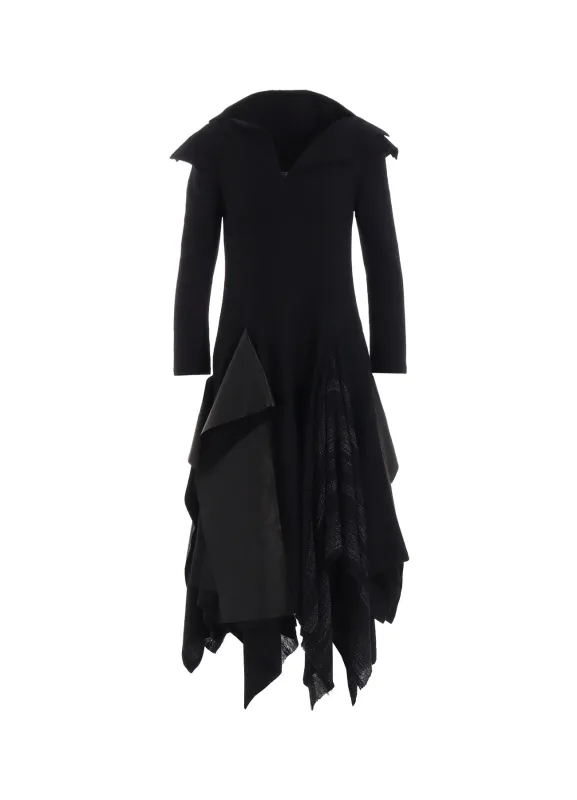 WOOL VIYELLA DRAPED FLARE DRESS sold by Yohji Yamamoto